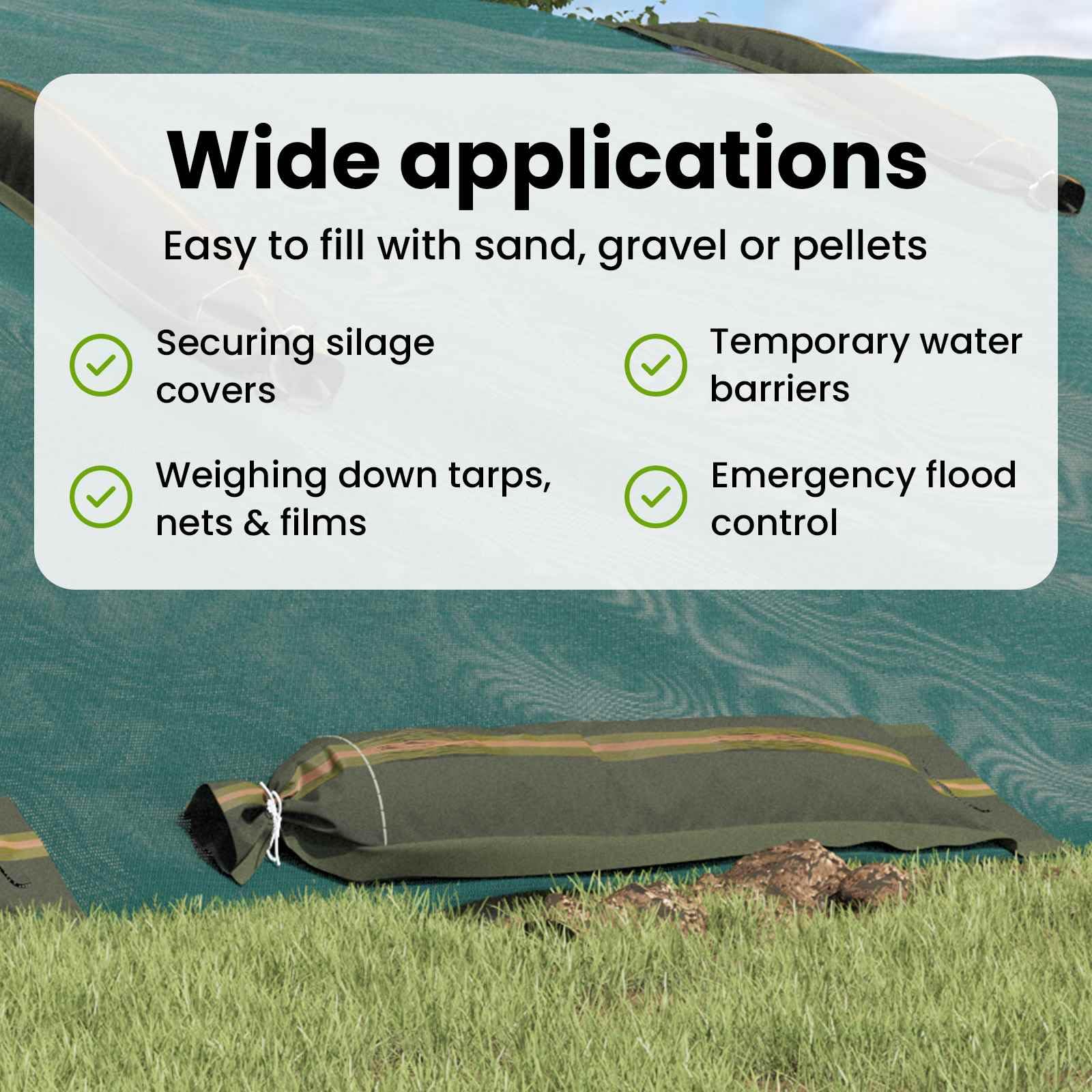 vidaXL Sacos de Arena 10 pcs Verde 120 x 27 cm HDPE, Bolsas de Arena industriales, Reutilizables para controlar Suelos, eficientes en prevención de inundaciones