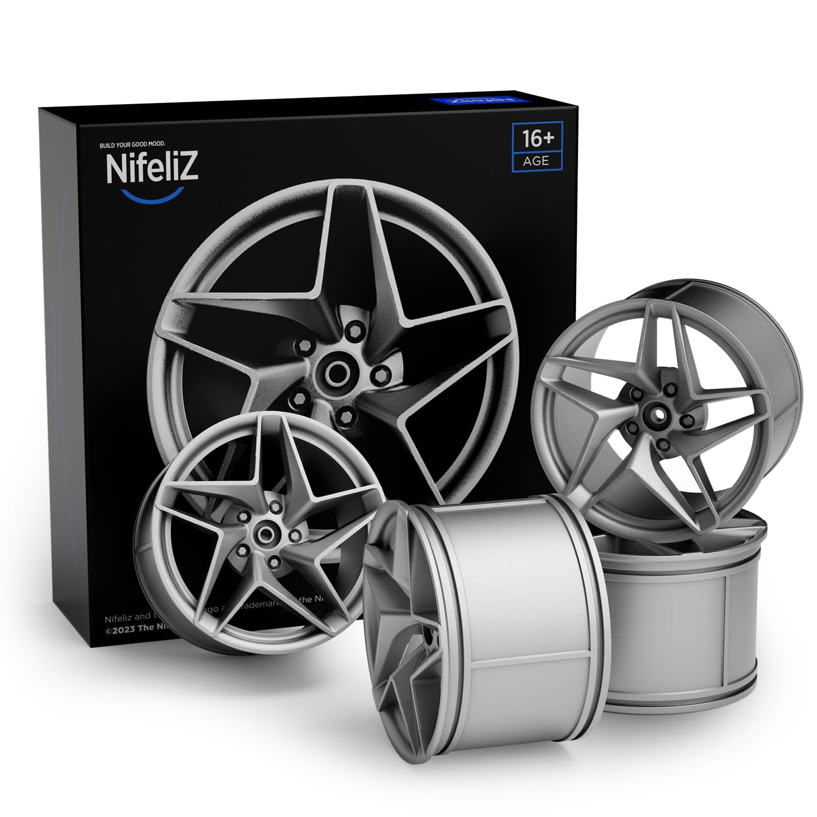 Nifeliz Tornado Wheel Hubs, Set of 4 Painted Wheel Hubs, Stylish Wheel Hub for 1:8 Scale Car Building Kits