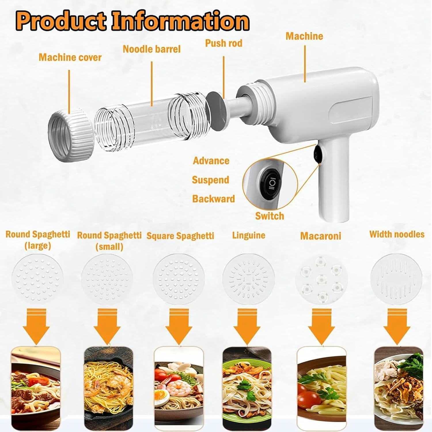 Handheld Electric Pasta Maker, Portable Noodle Maker, 6-In-1 Cordless Pasta Machine, with Moulds And Cutters, Homemade Ramen Spaghetti Maker Machine