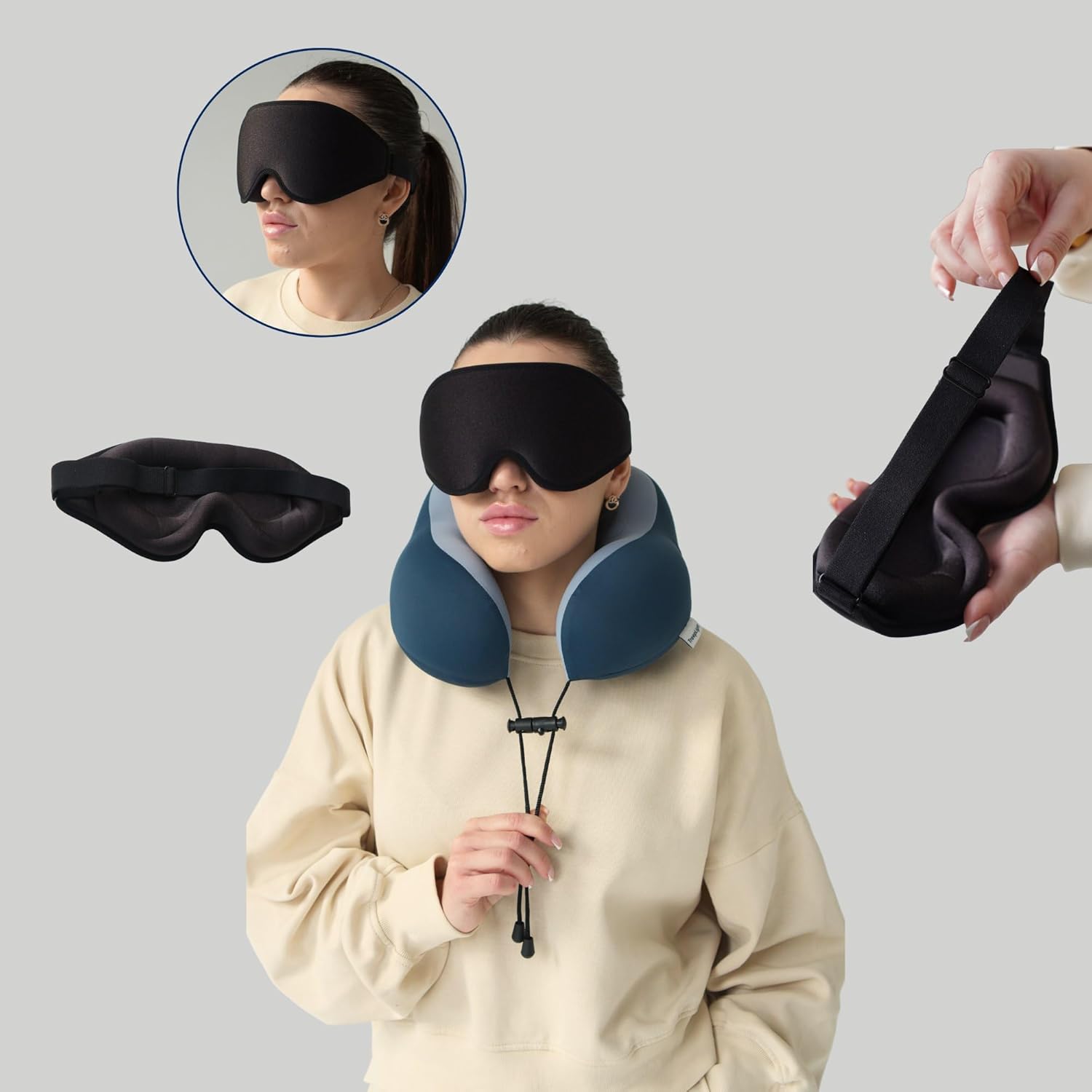 Travel Pillow Set – Memory Foam Neck Pillow with 3D Sleep Mask, Eye Mask for Sleeping, Free Earplugs & Compact Case, Travel Essentials for Airplane, Gift for Men & Women