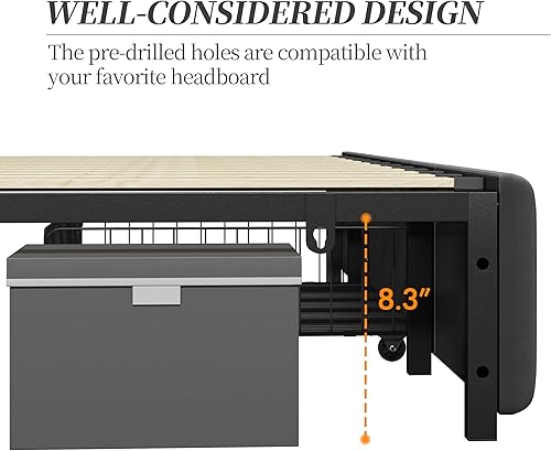 Miniatura 6 de Topeakmart Base de cama tapizada de tamaño matrimonial con 4 cajones, plataforma de almacenamiento con listones de madera, base de colchón, no
