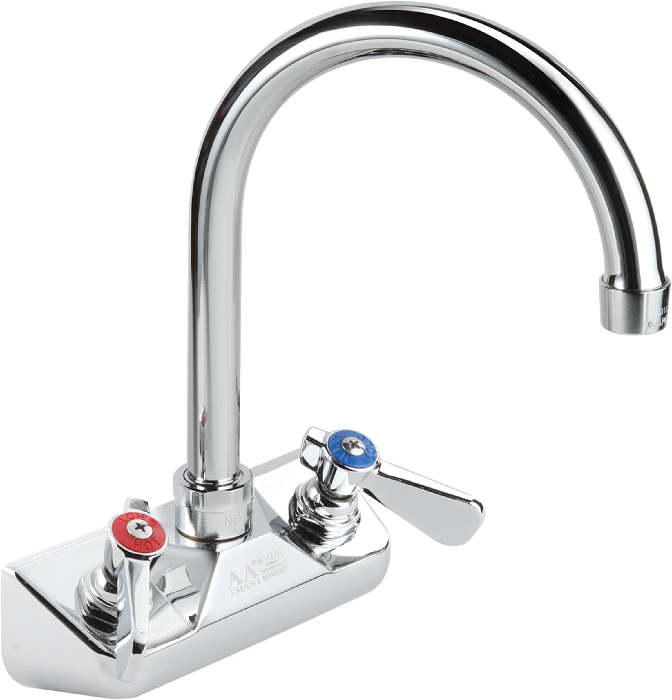 4" Wall Mount Commercial Hand Sink Faucet with 6" Gooseneck Spout, Brass Construction Chrome Polished for Restaurant Kitchen NSF Approved