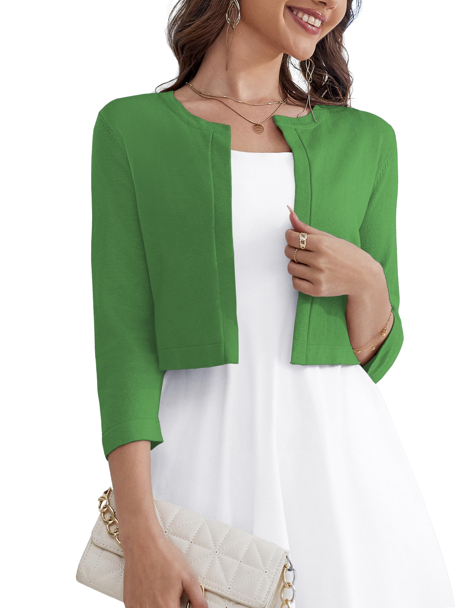 OmicGot Women's 3/4 Sleeve Open Front Knit Cropped Bolero Shrug Cardigan Sweater for Women S-XL