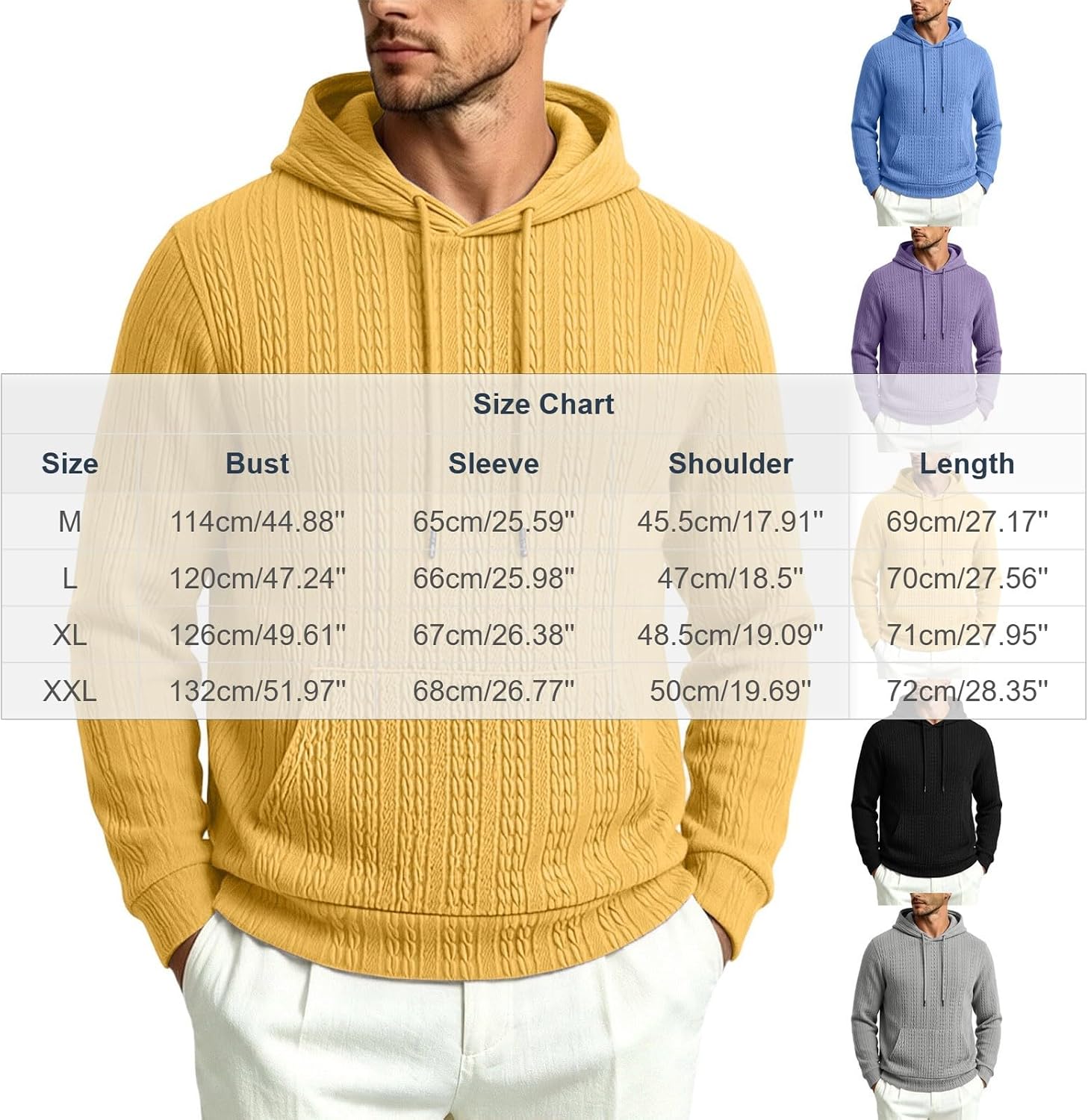 Men Cable Knit Pullover Sweatshirt Long Sleeve Textured Pocket Top