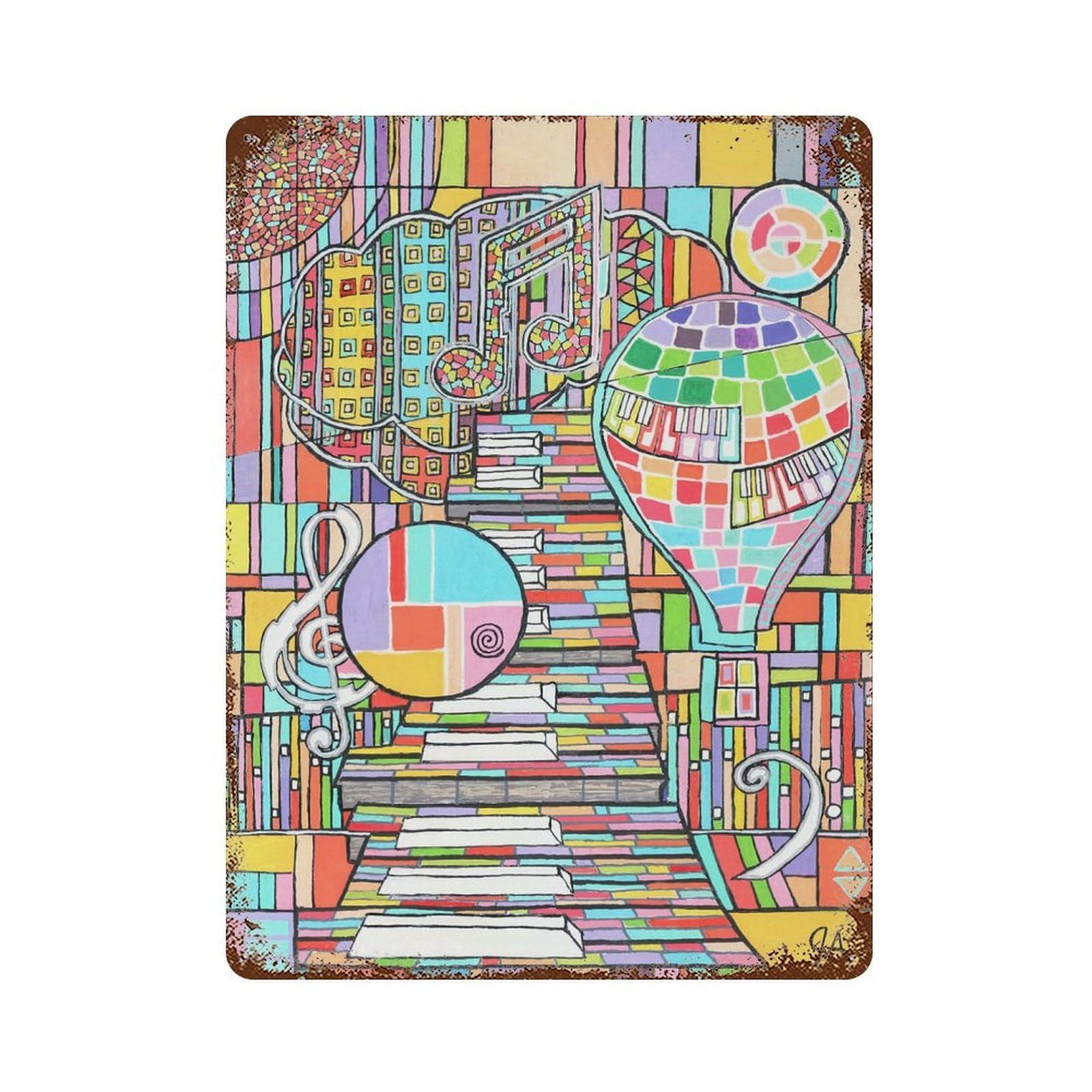 Piano Into Heaven Rusty Metal Tin Sign 15.7"x11.8", Ideal for Pub, Kitchen And Man Cave Decor