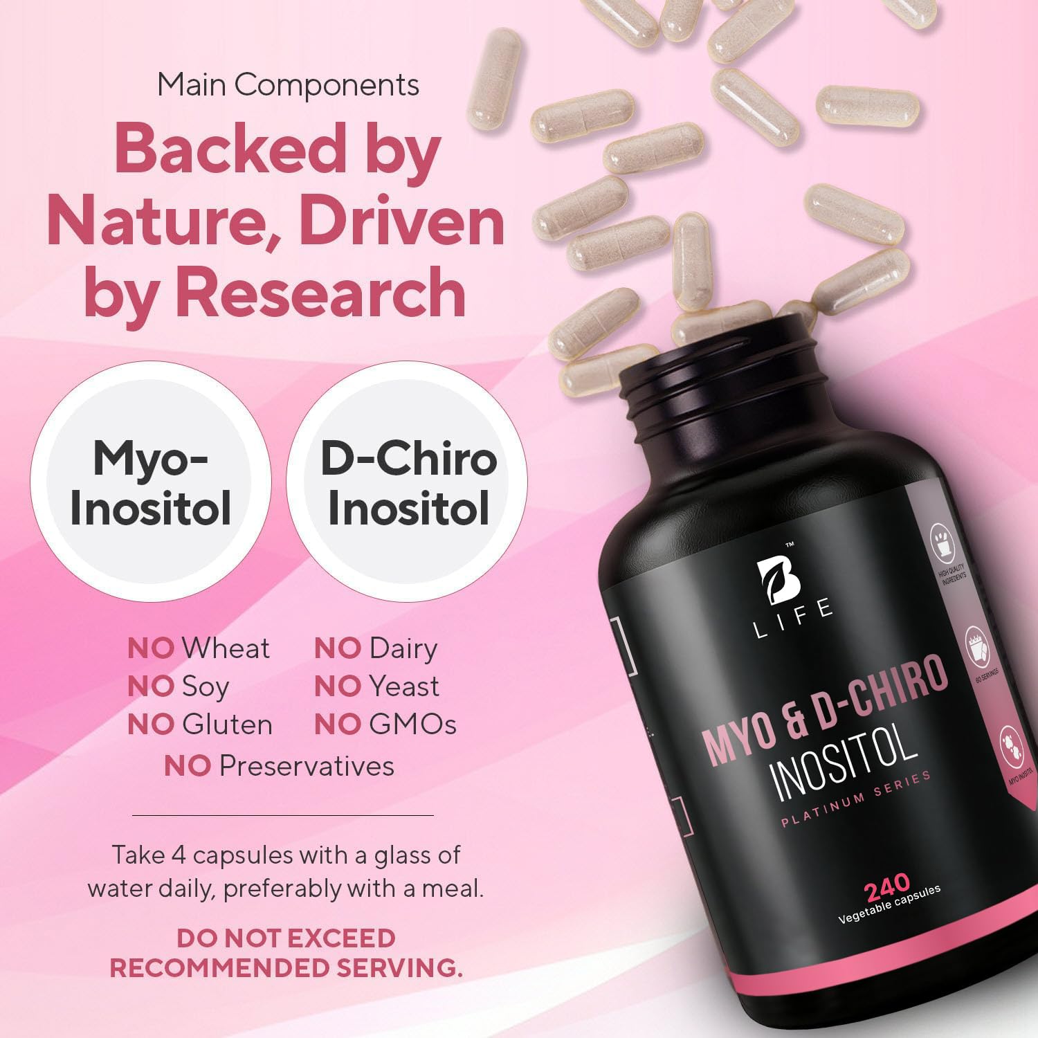 B Life Company Myo-Inositol & D-Chiro Inositol 40:1 | Hormone Balance for Women Support | Inositol Supplement for Women | Vitamin B8 | 240 Caps — Amazon image 4