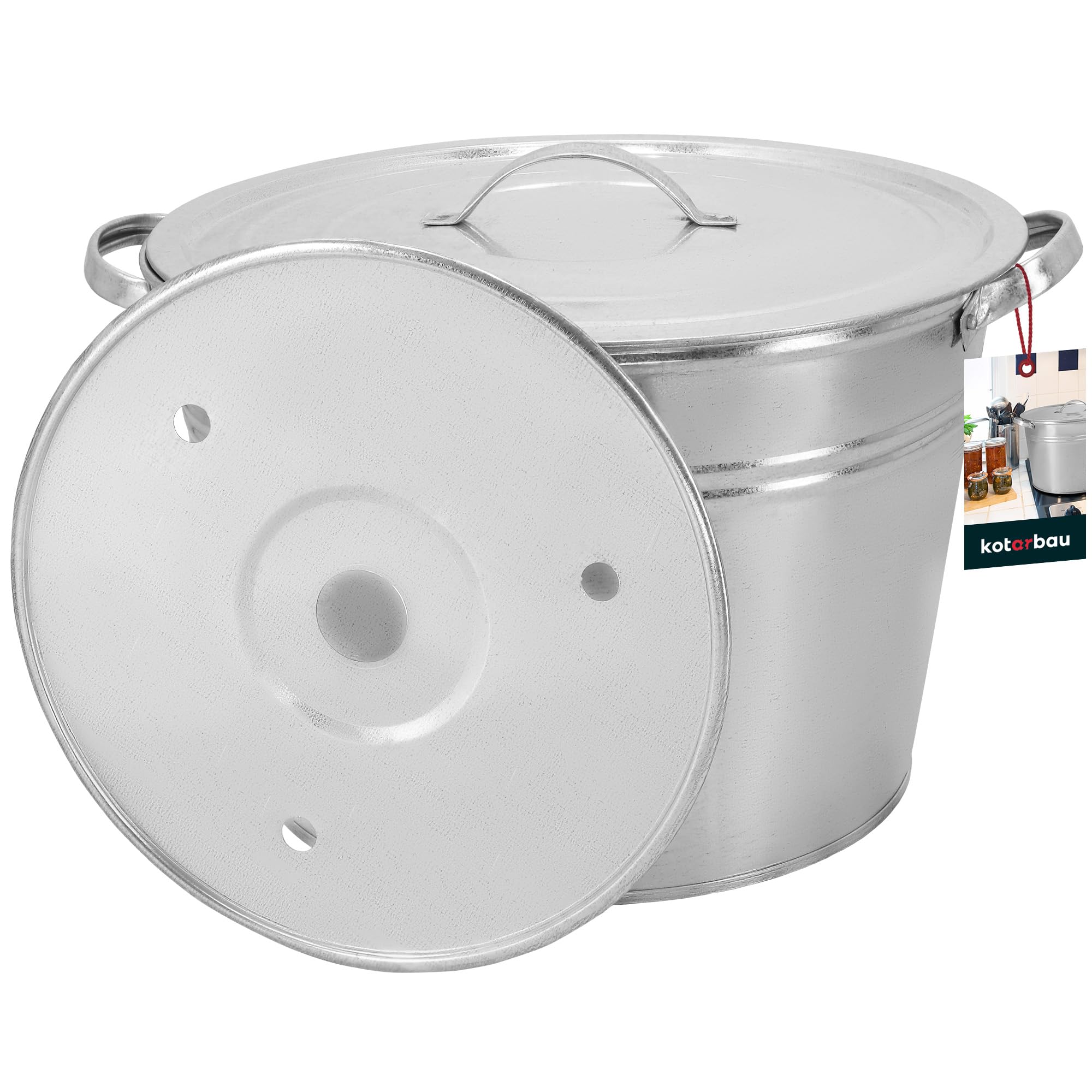 KOTARBAU® Olla Grande 25 L, con Tapa y Fondo Perforado, Acero Galvanizado