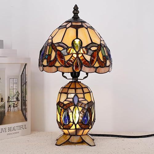 Miniatura 9 de Lámpara pequeña Tiffany de cristal manchado, mini jarrón para madre e hija, luz de acento de escritorio para dormitorio, mesita de noche, lectura,