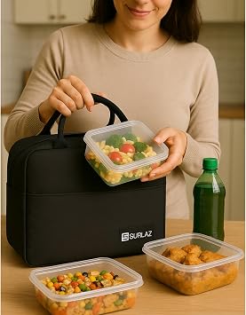 Hot and Cold Food Transport Thermal Bag – Practical Solution for Picnic, Camping, Travel, School and Office (Black)