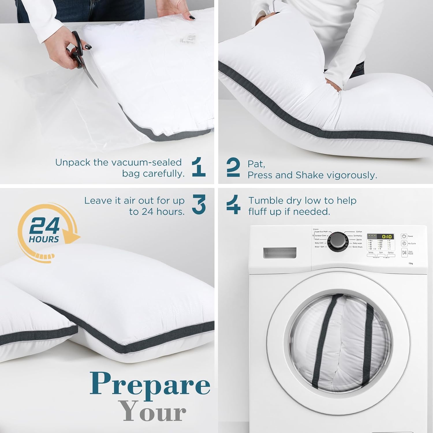 viewstar Pillows Queen Size Set of 2, Hotel Quality Cooling Down Alternative Gusseted Bed Pillows for Side, Back, or Stomach Sleepers, Dark Grey - Image 7