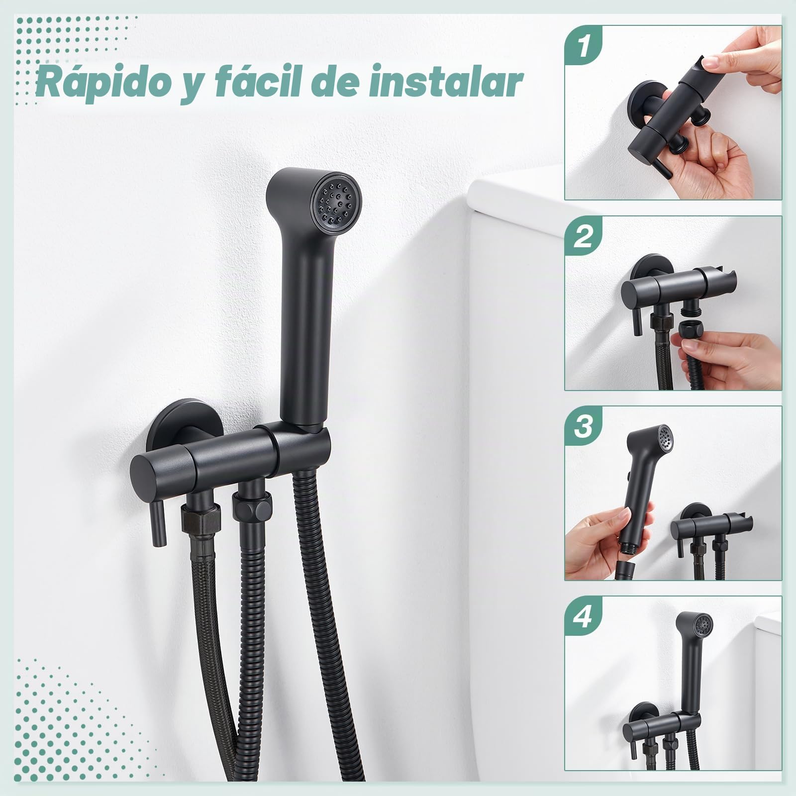 Faustina Bidé Ducha de Mano Conjunto de higiene personal para WC cuarto de baño, Grifo de Fijación con Pistola de Pulverización ajustable Bidé Ducha, montaje en pared de Latón negro mate