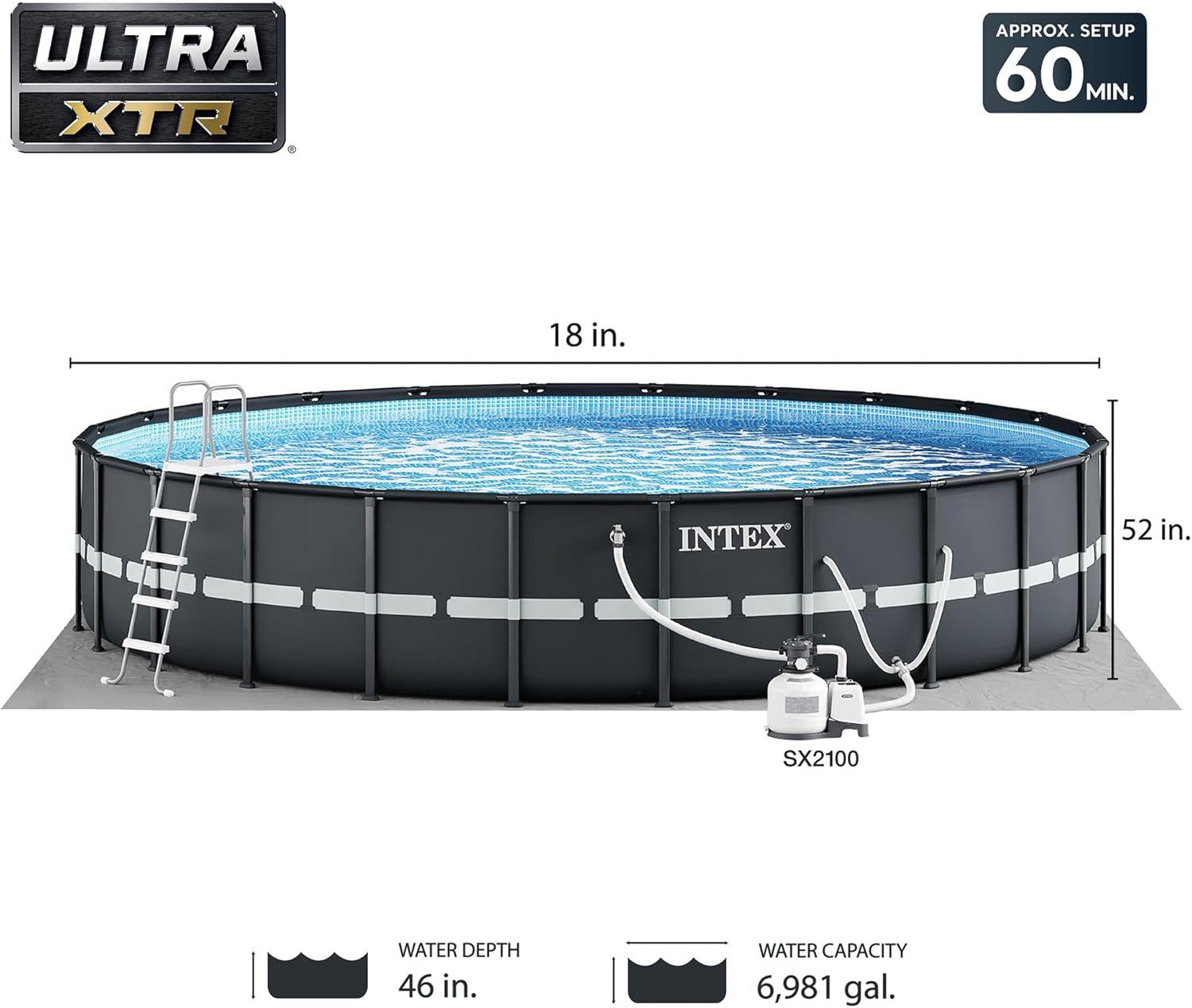 INTEX 26329EH Ultra XTR 18ft x 52in Above Ground Swimming Pool Set with Sand Filter Pump and Cleaning Maintenance Kit