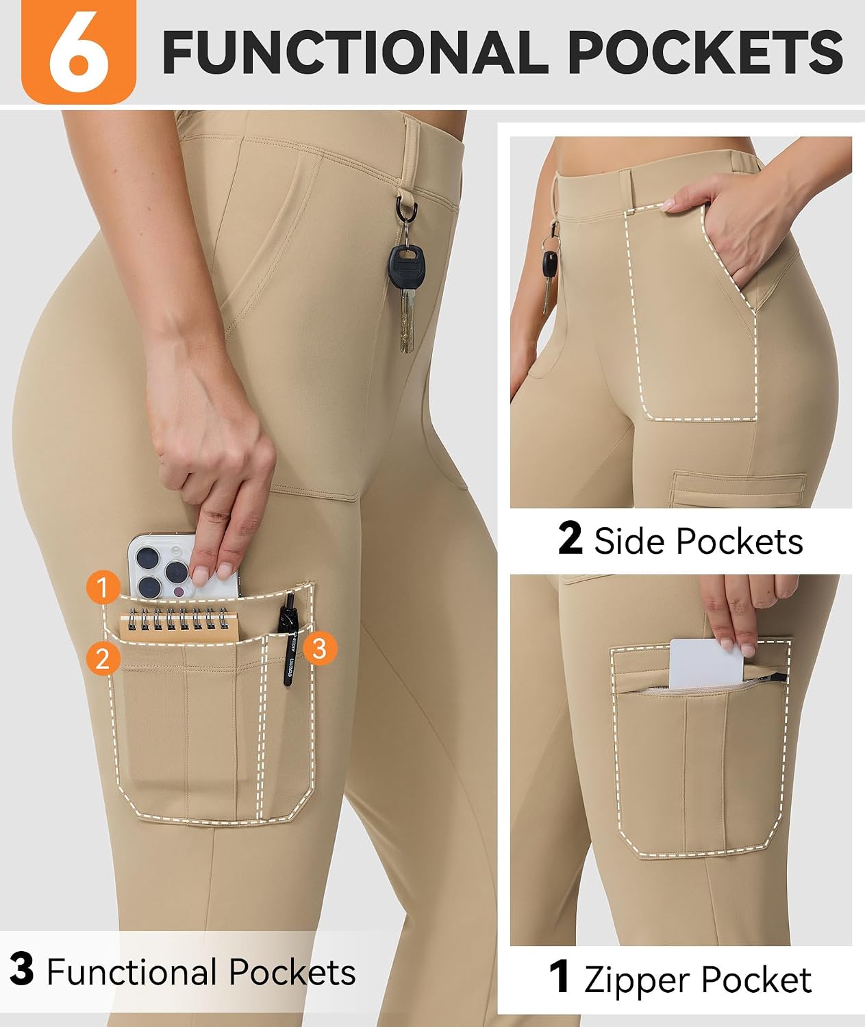 Casei Women's Stretch Cargo Pants High Waist Bootcut Flare Leggings with 6 Pockets Soft Yoga Work Pants for Business Casual