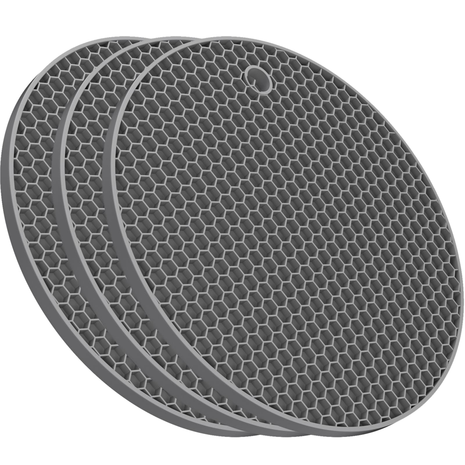 Ultra Thick 8mm Silicone Trivets for Hot Dishes Pots and Pans, Silicone Trivet Mat Hot Plates to Protect Table, Silicone Hot Pads for Kitchen Counter, Pot Holders, Grey Trivet Set of 3