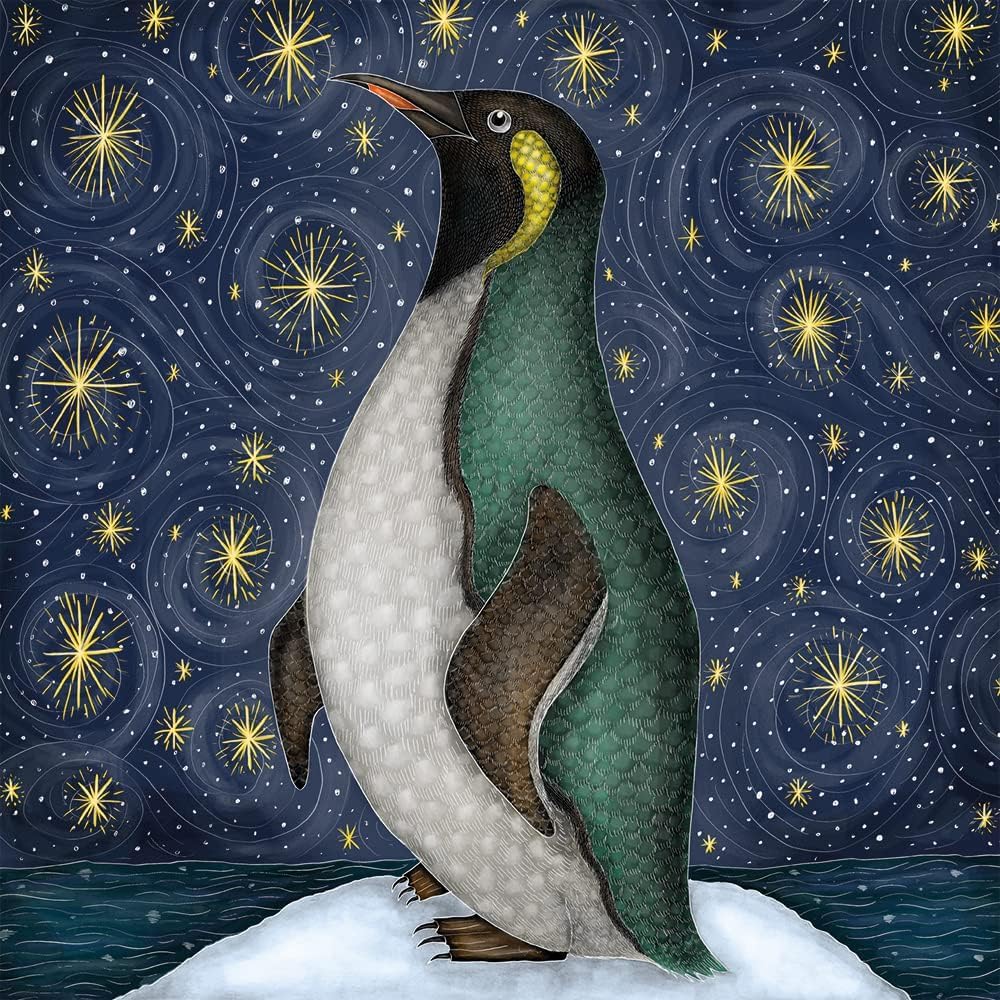 Museums and Galleries Charity Christmas Cards Pack of 5, Charity Christmas Cards with Penguin and Stars Design