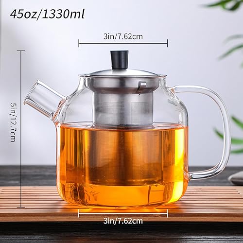 Miniatura 9 de DOPUDO ELEGANT - Tetera de vidrio con infusor extraíble de acero inoxidable, para estufa y microondas, hervidor de vidrio borosilicato con colador