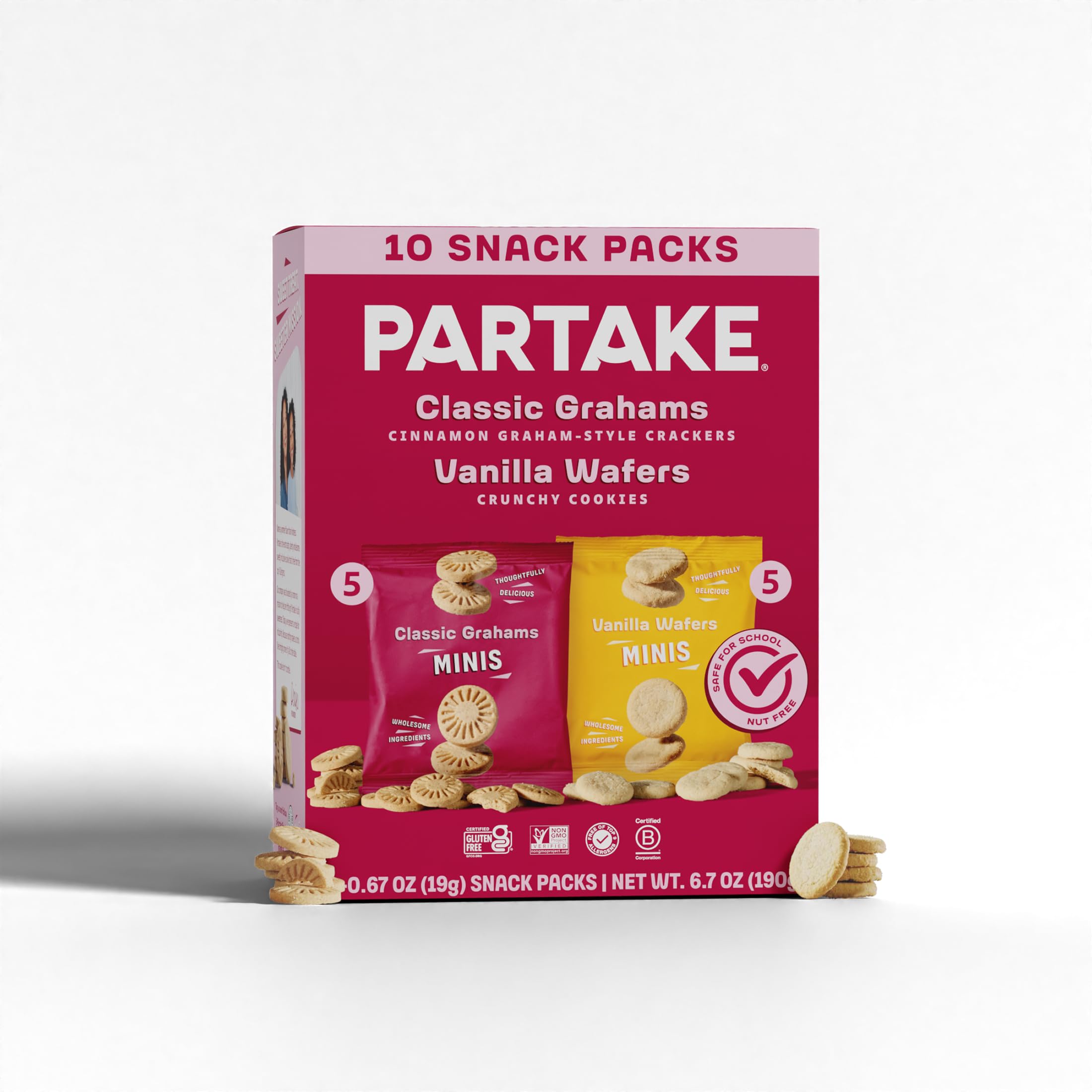 Gluten Free Mini Graham Cracker & Vanilla Wafer Snack Packs by Partake | Vegan & Dairy Free Cookies | Lunch Box Snacks | Allergy Friendly Snacks | Safe School Snack for Kids - 20 Pack