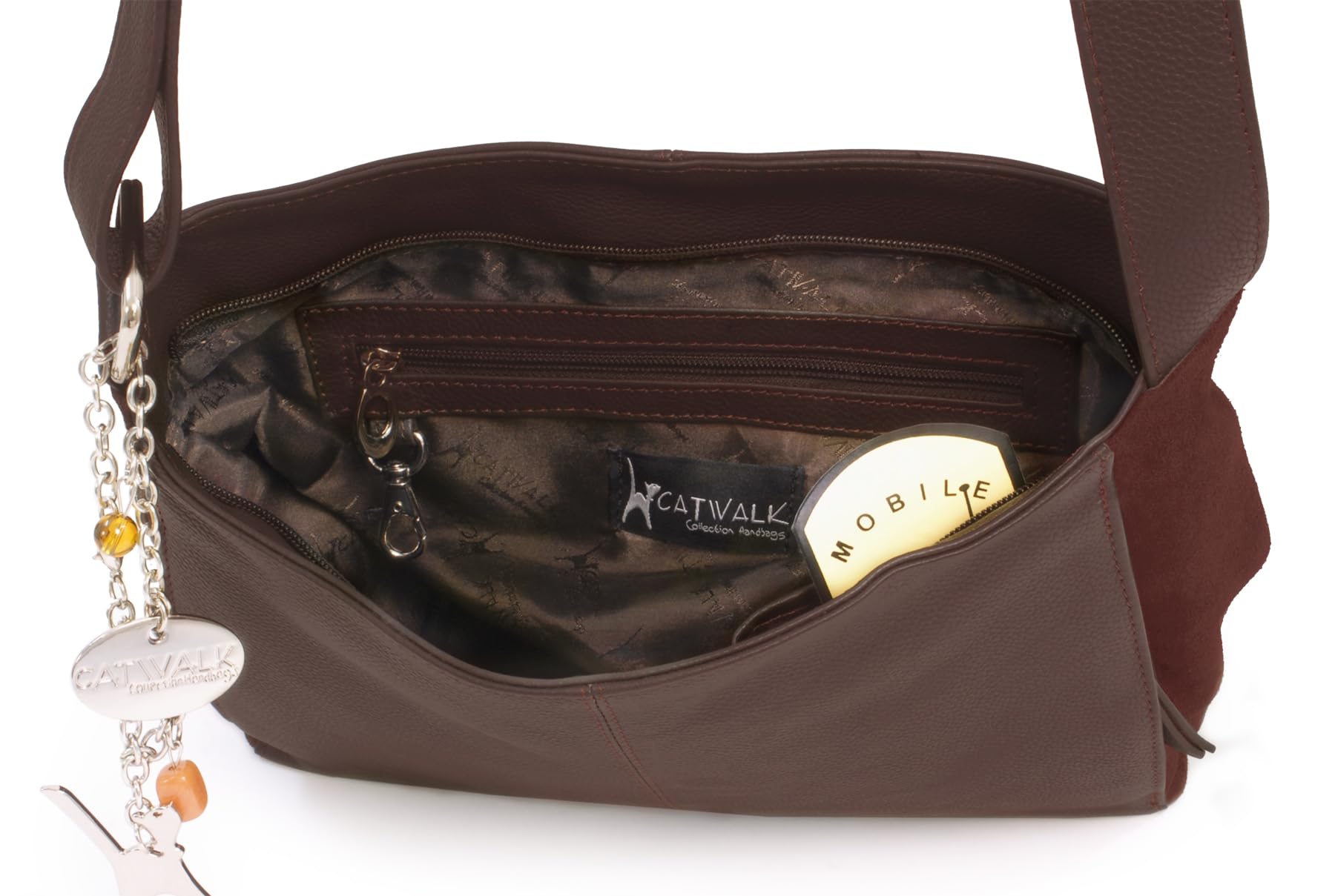 Catwalk Collection Handbags - Borsa a Tracolla Media in Pelle e Camoscio - Borsa a Mano Donna - Formato A5 - Charlotte