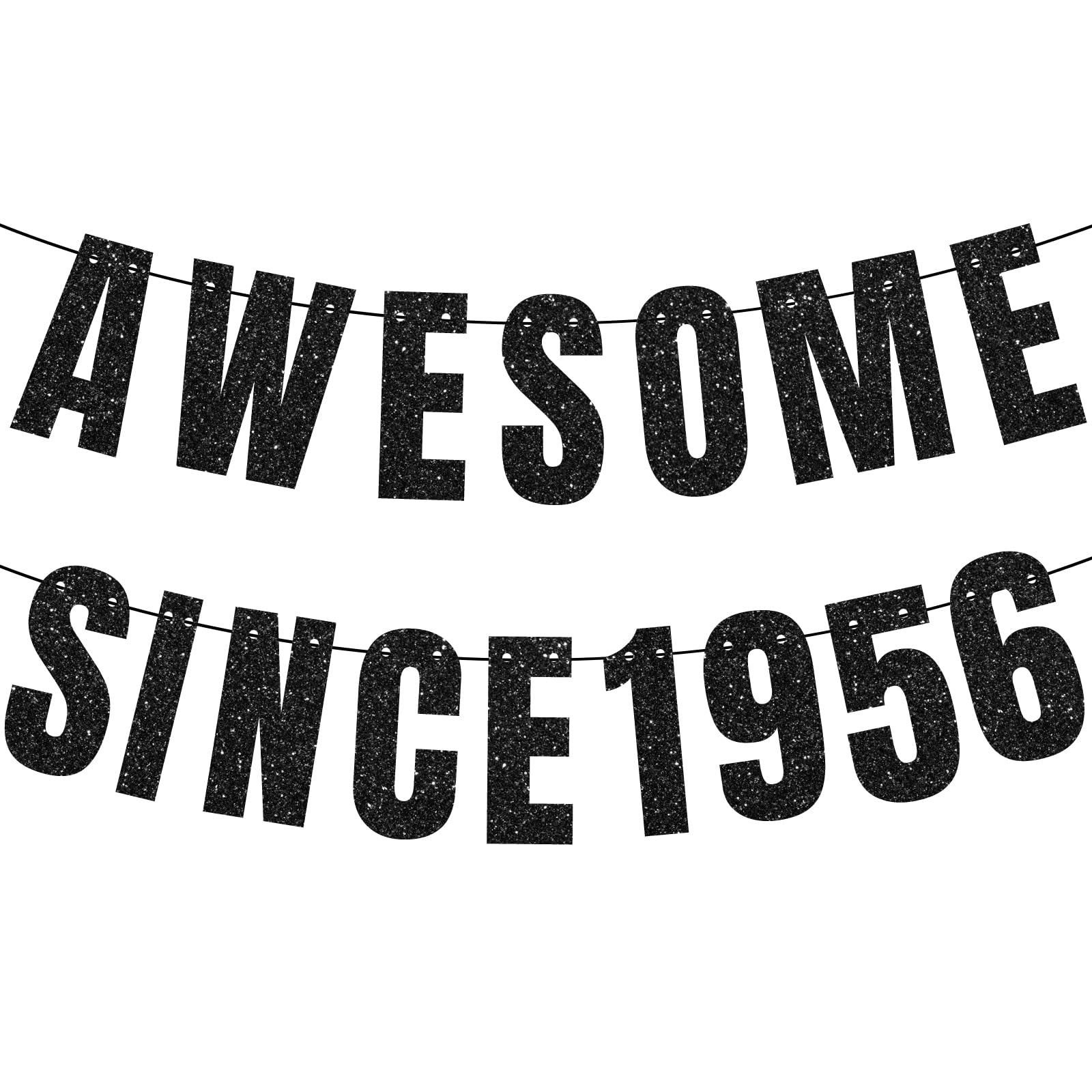 70th Birthday Banner, Awesome Since 1956 Black Glitter Banner, 70th Birthday Decorations, 70 Party and Anniversary Decorations for Women and Men, Party Supplies and Gifts