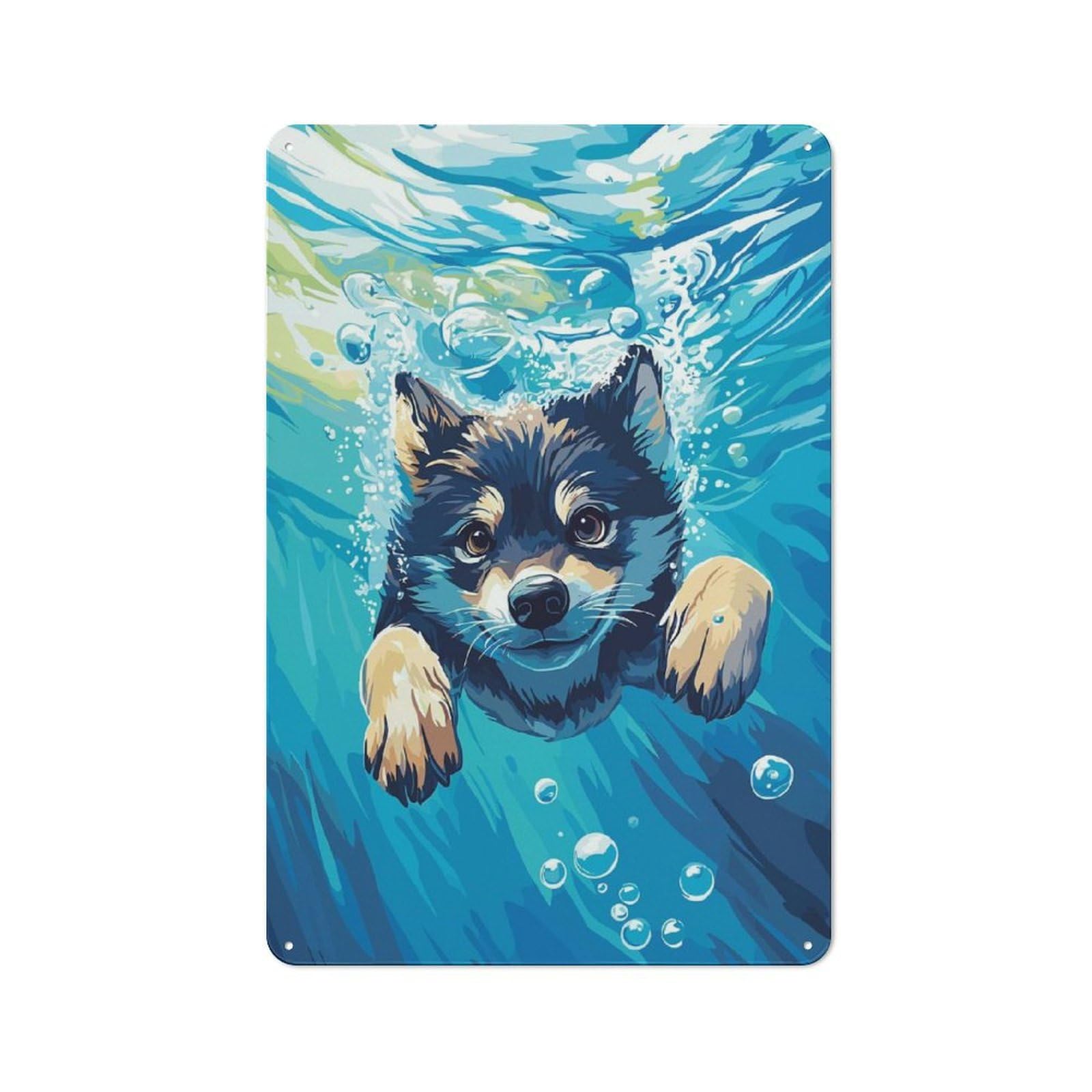Junmoney Style Dog Swimming Underwater Rustic Metal Plaque 30X20cm For Living Room Or Hallway, For Garage, Workshop And Man Cave Decoration
