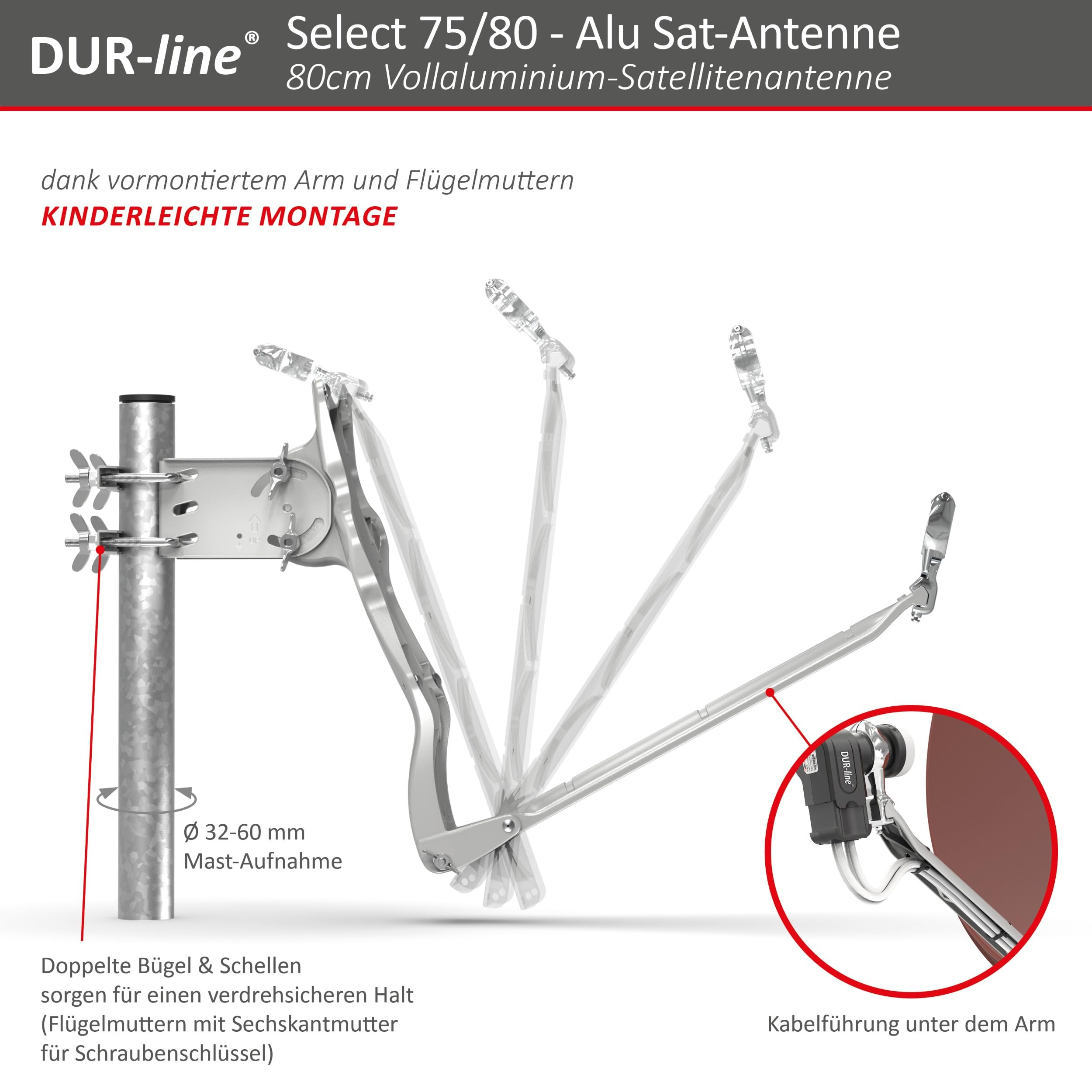 DUR-line Select 75/80 Juego de antena de satélite [LNB, Multiconmutador]