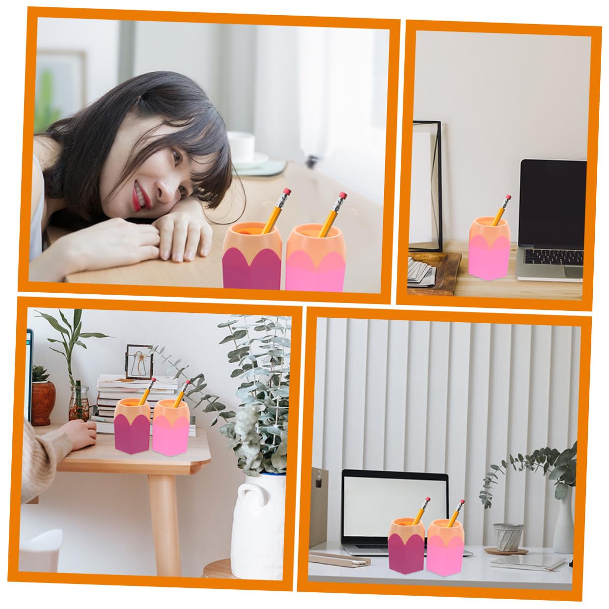 Lot de 6 Pots à Crayons en Abs Colorés et Multifonctions, Rangement Compact pour Bureau et Maison, Style Mignon et Simple Adapté aux Étudiants Style Aléatoire