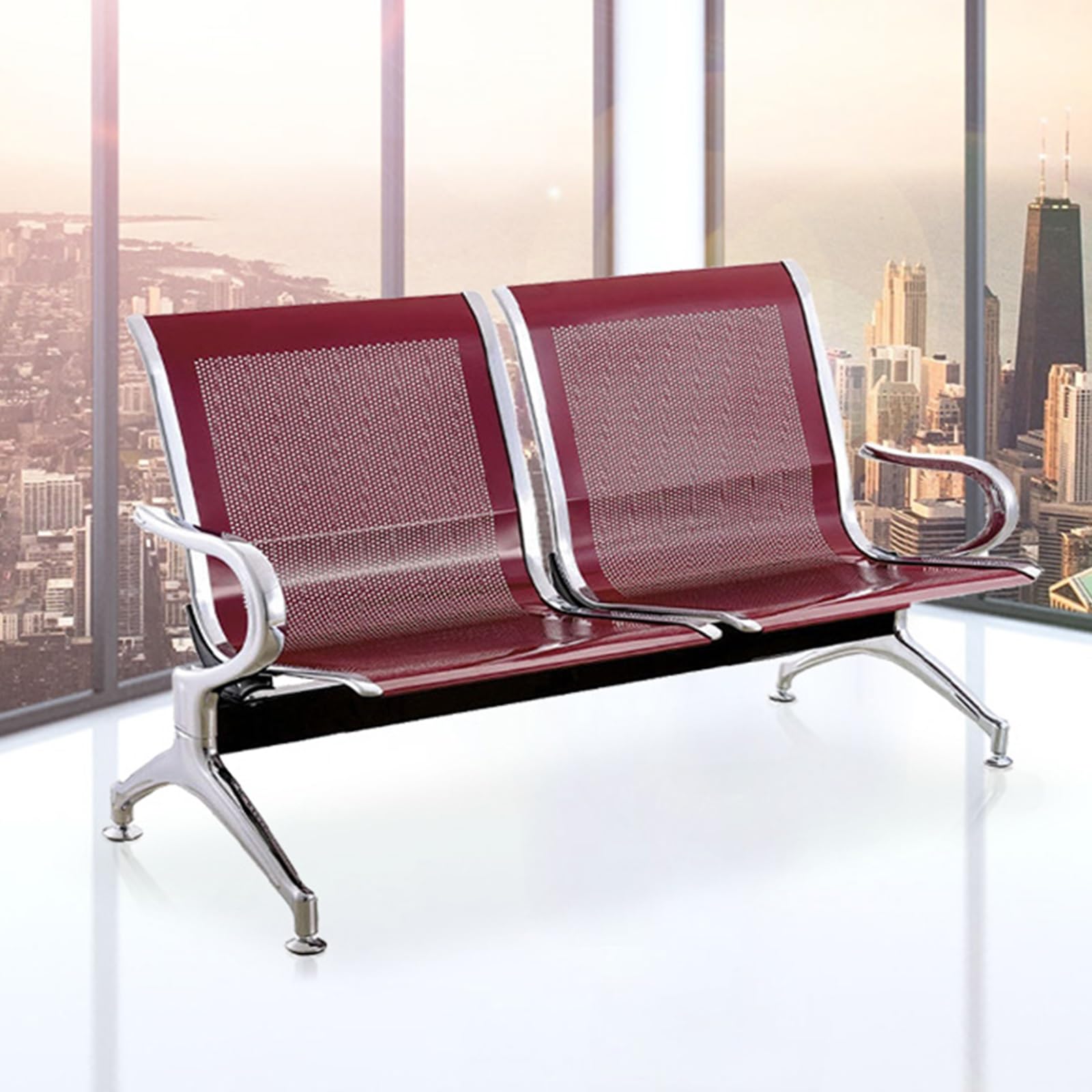 AYCDL 2-Person Airport Waiting Room Chairs Comfortable Reception Bench with Backrest & Armrests Modern Office Lobby Seating for Banks & Airports