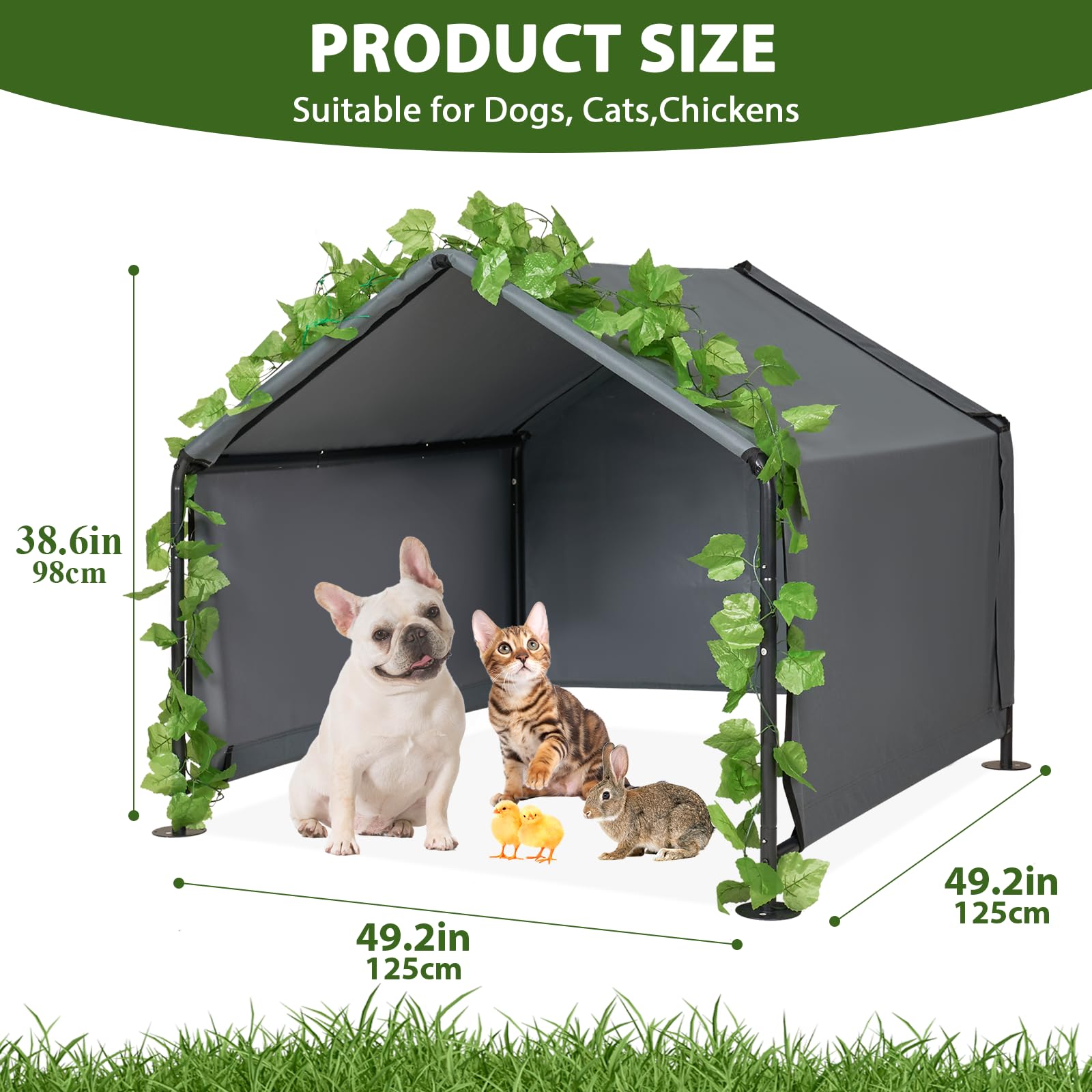 Grande riparo per cani – Tenda da esterno per animali domestici con porte aggiornate, tettoia esterna per sole e pioggia, per cani, gatti, piccoli animali e bestiame con copertura antipioggia