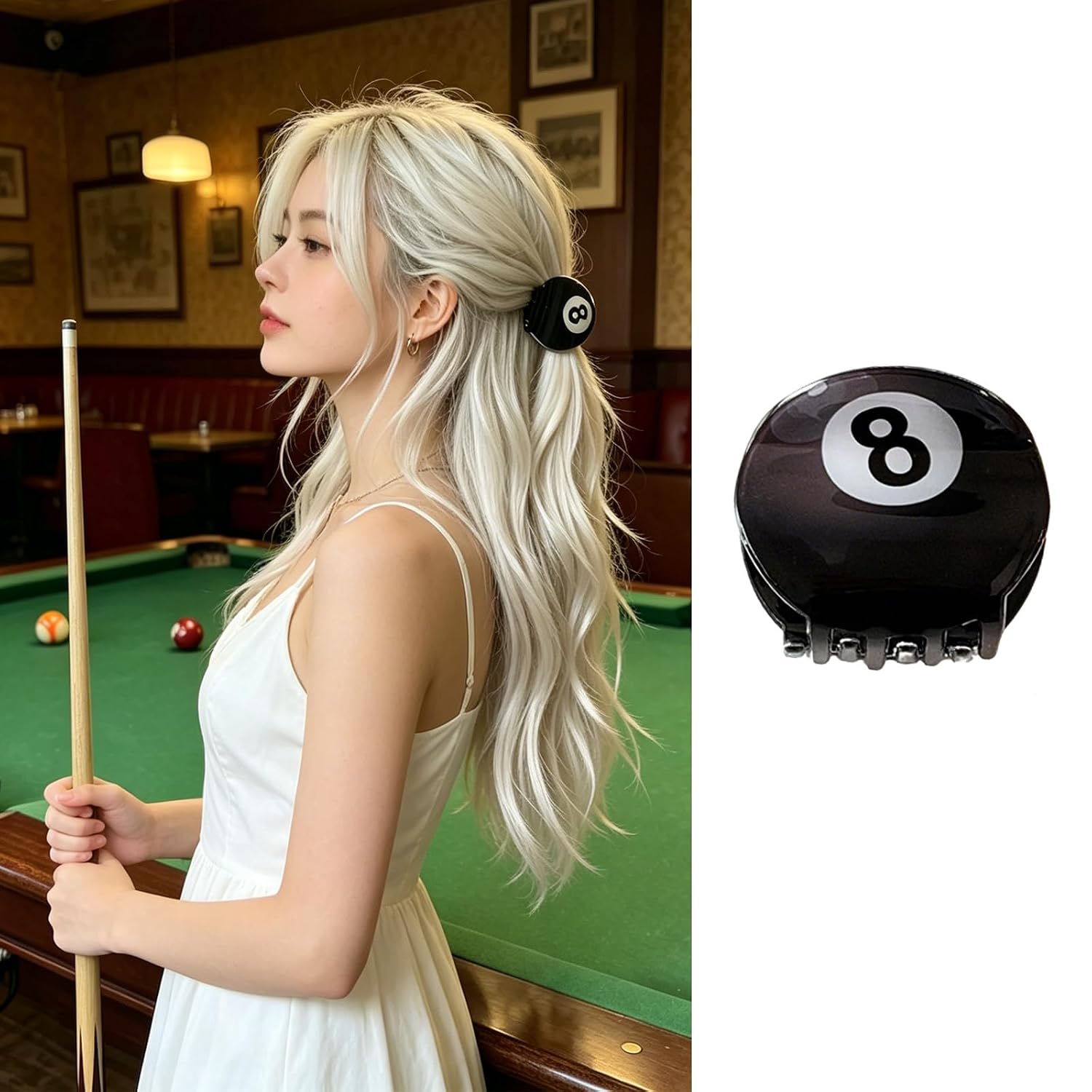 Black 8 Billiards Hair Clips for Women Round Ball Shape Hair Jaw Barrette 8 Ball Golf Club Hair Claw Clip Funny Hair Barrettes Sports Clamp Clips Billiards Lovers Gift Holiday Party Hair Accessories