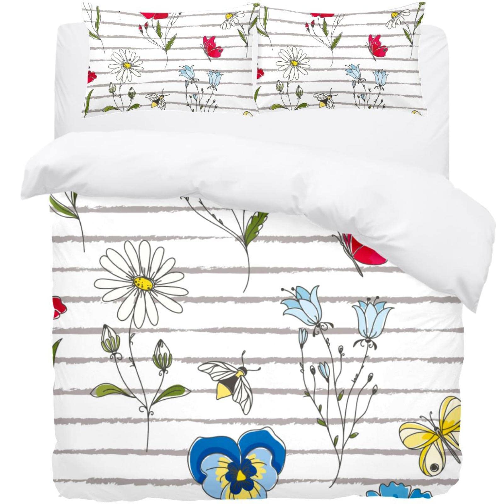 Parure de couette motif floral rayé en tissu premium durable