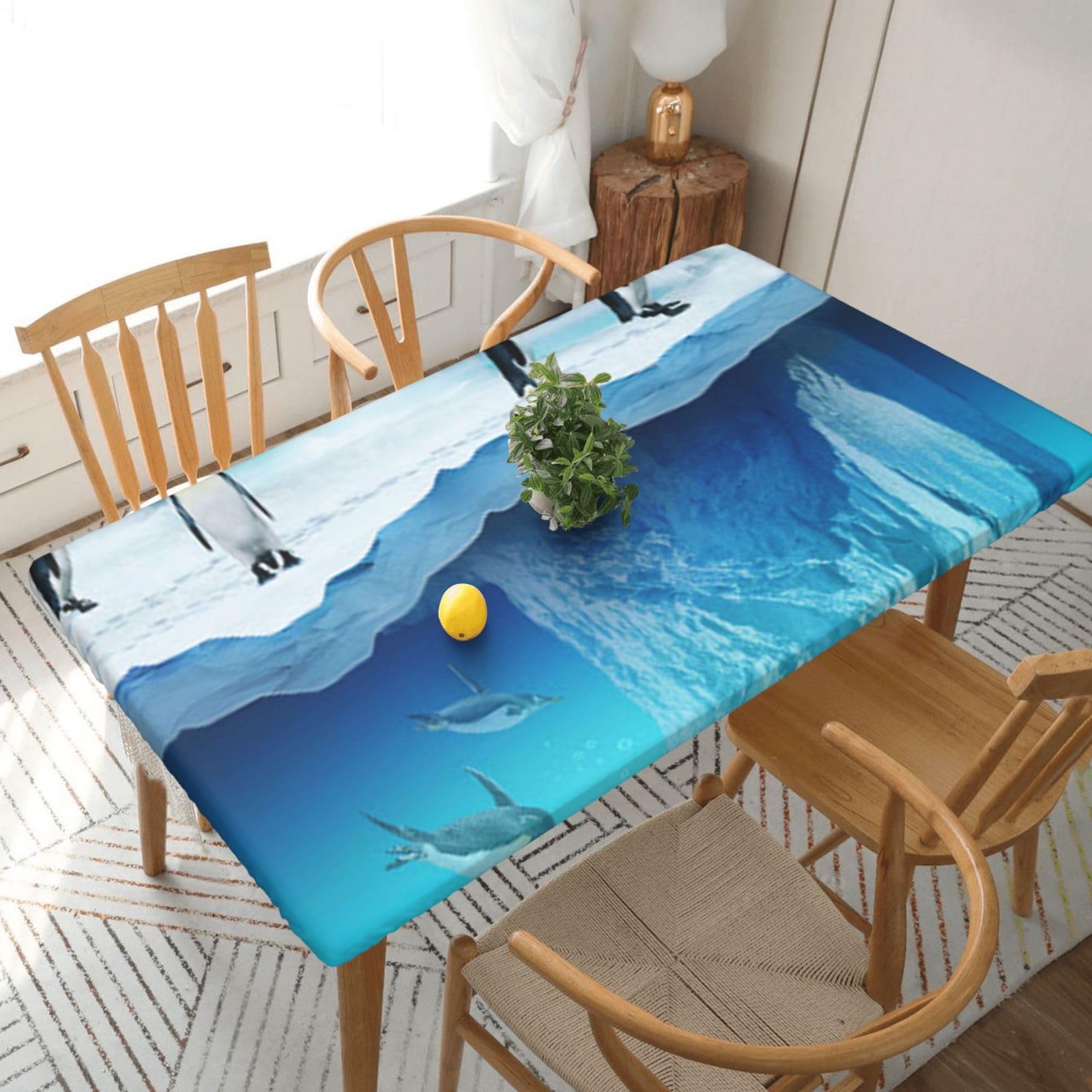 BNVSADC Penguins On The Iceberg Printed 5FT Tablecloth Polyester Kitchen Water Resistant Table Cloth Dining Table Decoration Table Covers, 152x76 CM