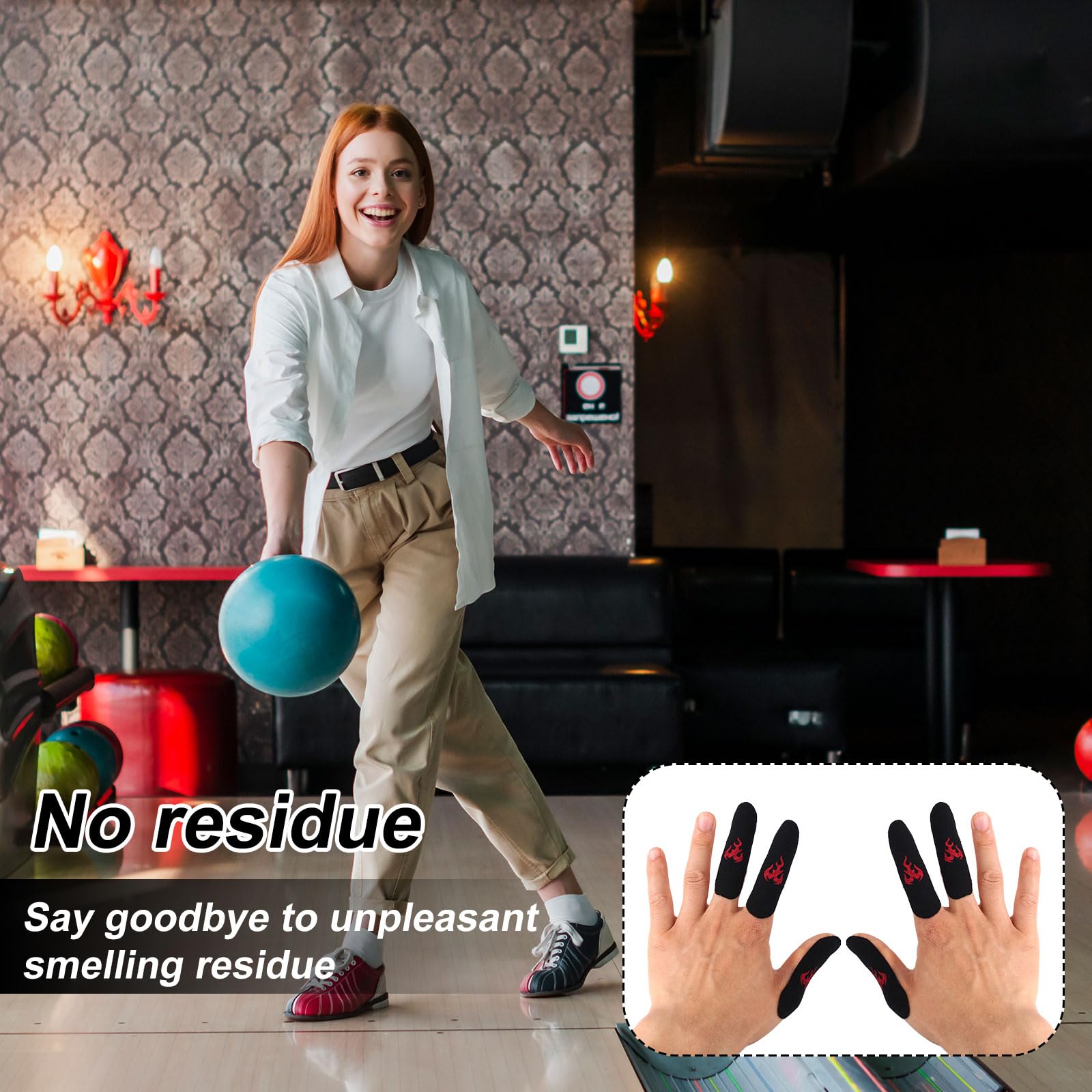 BOXOB 120pcs Ruban Adhésif Pouce Bowling Flamme, Anti-Transpiration Ruban Doigts pour Joueurs Pré-Coupé Protège-Pouce pour Hommes Femmes Accessoires de Bowling Meilleure Prise & Confort