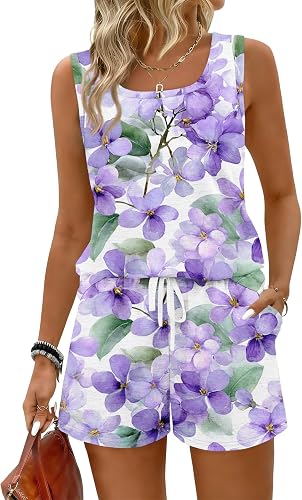 SamLng Summer Sets Womens Outfits Short Women 2 Piece Women'S Boho Floral 2 Piec