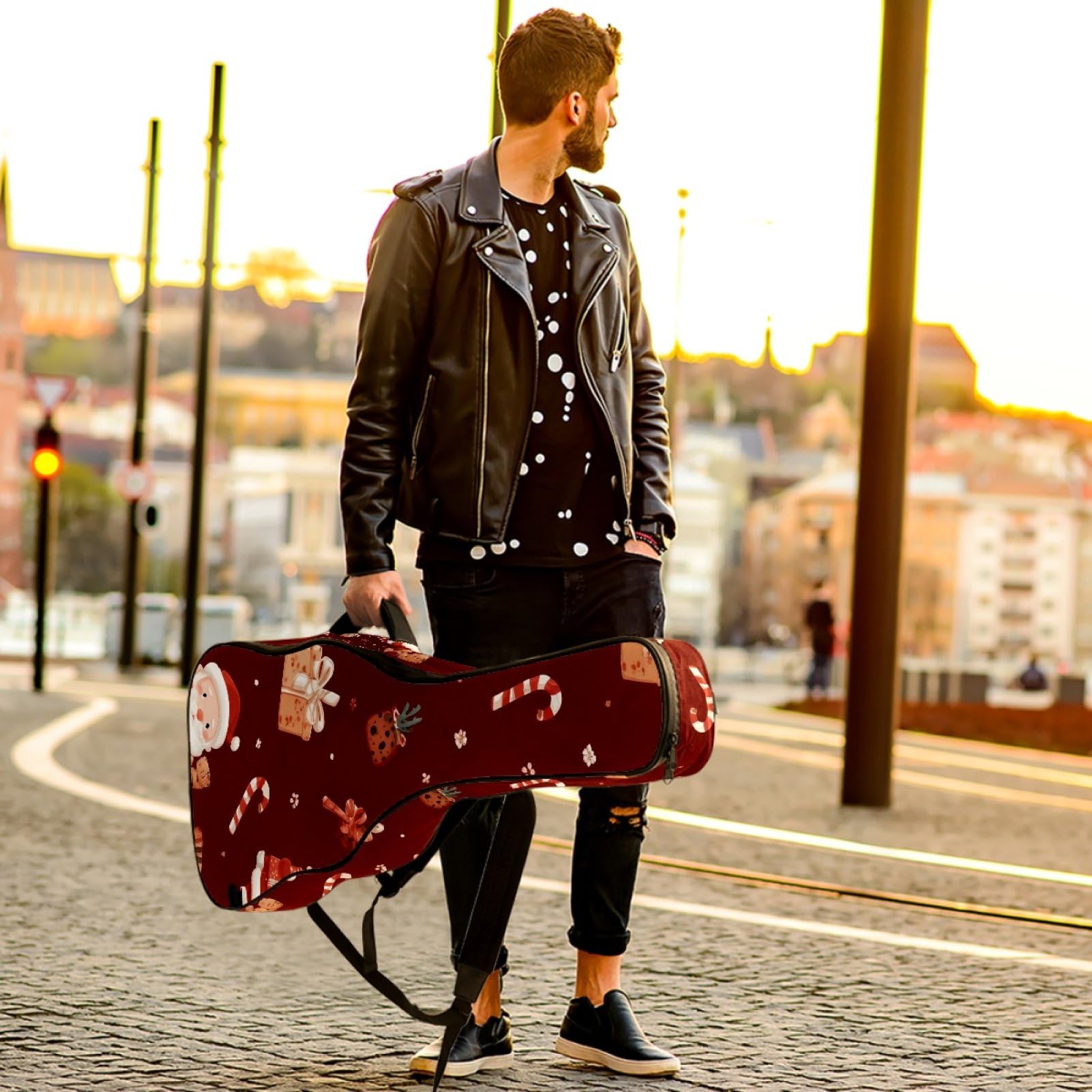 109,9 cm (43 Zoll) Tasche für Akustikgitarre, weicher Koffer mit Rucksackgurt und 2 Taschen, keine Polsterung, Rucksack, wasserdicht, Oxford-Stoff, Bassgitarre, Gigbag für klassische