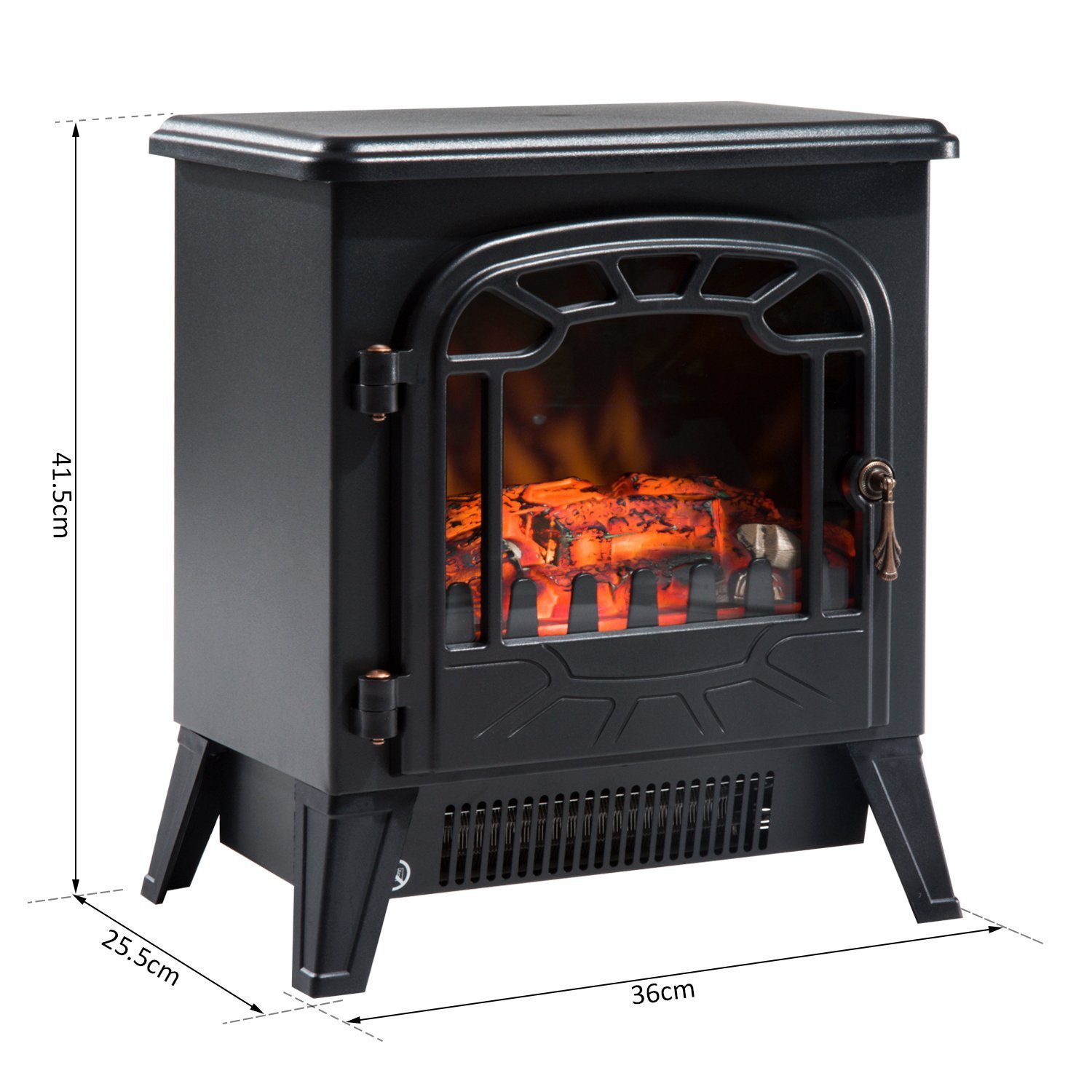 HOMCOM Camino Elettrico Effetto Fiamma Regolabile 36 x 25.5 x 41.5cm Nero | Caminetto Elettrico 925W/1850W, Temperatura Regolabile, Termostato, Protezione da Surriscaldamento
