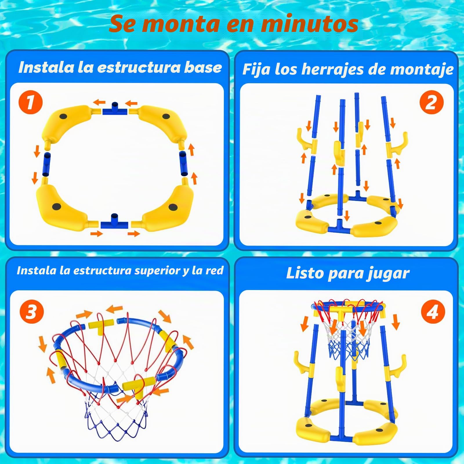 Set de canasta de baloncesto para piscina Doviden_Canasta de baloncesto flotante para piscina con 4 pelotas de agua, bomba y aros, juguete de piscina 2-en-1 para adultos, adolescentes/niños, juguete