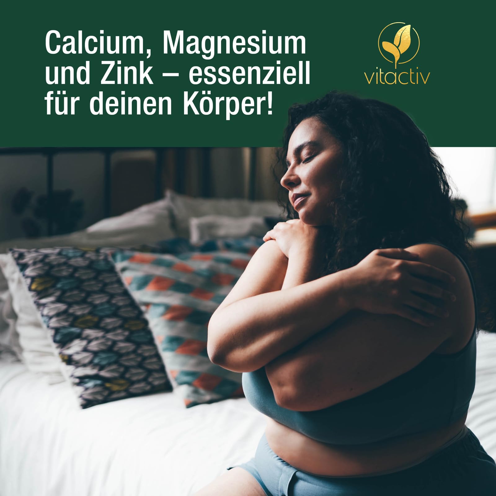 VITACTIV Calcium Magnesium Zink Tabletten - Mineralkomplex hochdosiert für Knochen, Muskeln, Haut & Haare - Calciumcitrat, Magnesiumcitrat und Zinkcitrat - Hohe Bioverfügbarkeit, Vegan - 300 Stück
