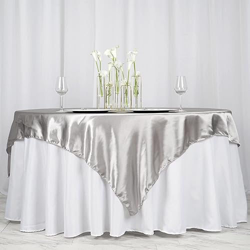 Miniatura 2 de Efavormart - Mantel cuadrado de satén de 72 pulgadas para decoración de mesa de bodas, catering, fiesta, mantel cuadrado plateado