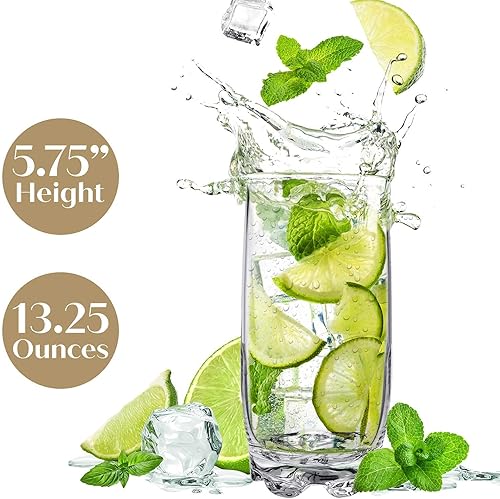 Miniatura 2 de Home Essentials - Juego de 8 vasos de vidrio Highball de Home Essentials, enfriador de alta calidad de 13.25 onzas, cristalería, ideal para agua,