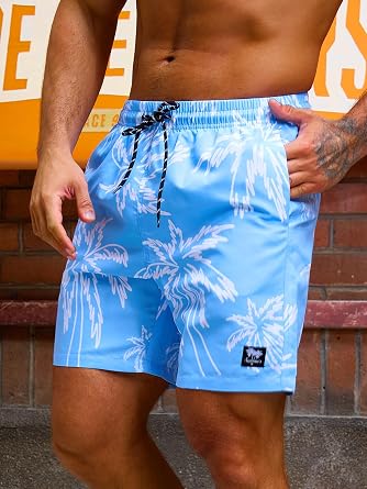 Verdusa Men's 7 Inch Swim Trunks with Pockets Quick Dry Swimsuit | Elastic Waist, Back Pocket, Mesh Lining, Tropical Print, Board Short, Hawaiian Beach Shorts