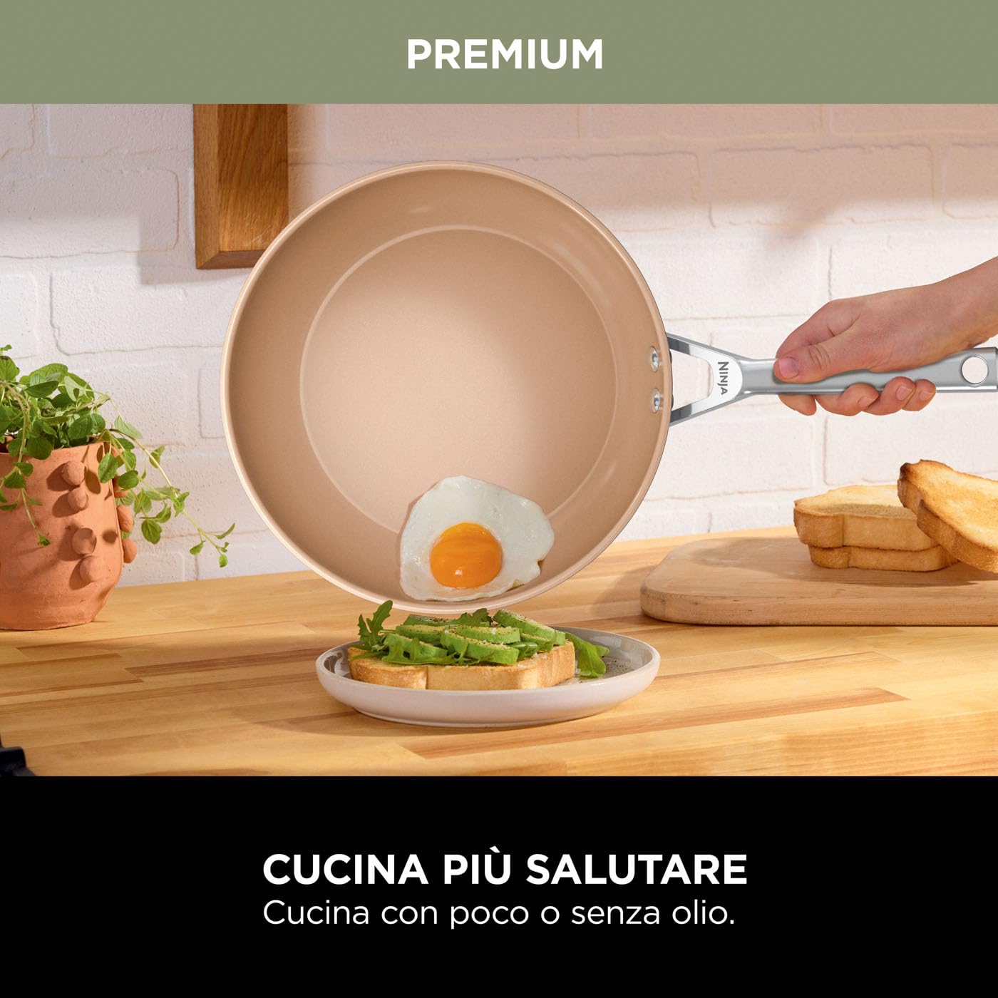 Ninja Set di Pentole in Ceramica a Lunga Durata, Grigio/Terracotta | 2 Padelle e 3 Pentolini con Coperchio, Antiaderenti (senza PFAs, PFOAs, Piombo o Cadmio), in Forno fino a 285°C