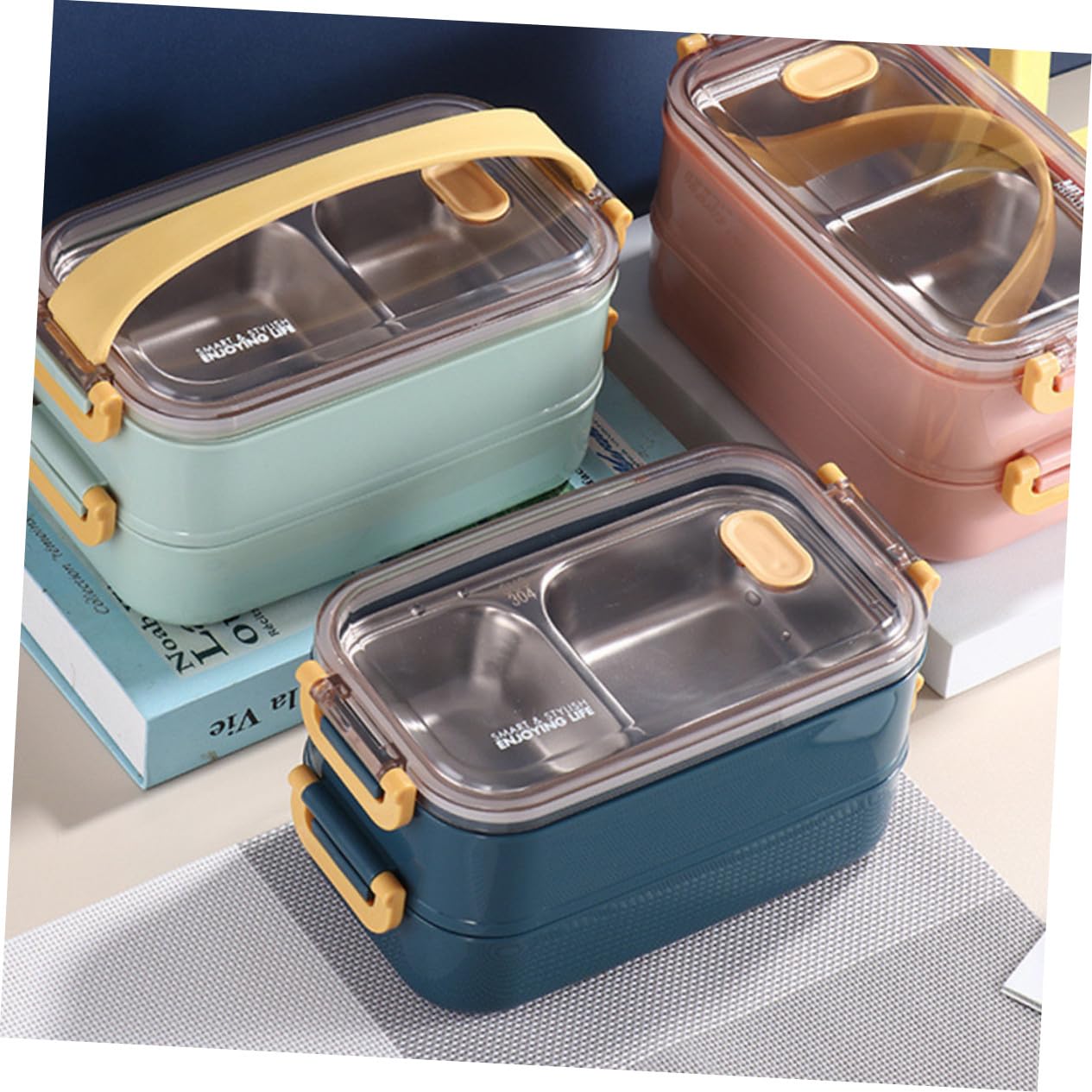 Boîte à Lunch Compartimentée Isotherme 2 Niveaux 304 Acier Inoxydable Bleu Portable pour Bureau et École Conteneur Alimentaire Étanche Pratique
