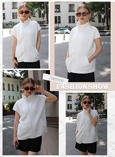 Dokotoo Women's Waffle Knit Zipper Vest with Pockets, Oversized Cap Sleeve Sleeveless Top for Spring 2026