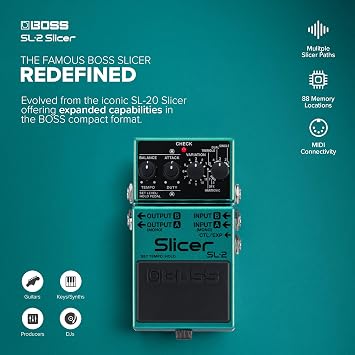 BOSS SL-2 Slicer | Compact Pedal for Guitar, Keyboard, DJs & More | Instantly Create Pulsating Grooves | Multiple Slicer Paths | 88 Onboard Patterns | Stereo Output Options