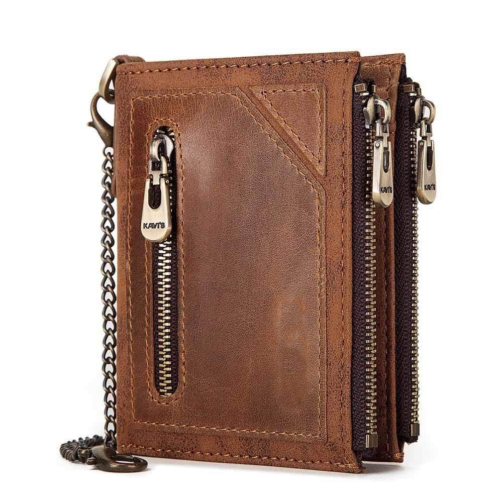 C- Herren Geldbörse Kette Leder Geldbörse Münzfach Herren Reißverschluss Geldbörse Anti Diebstahl Geldbörse für Herren Multi Karten Geldbörsen Brieftaschen,Blu
