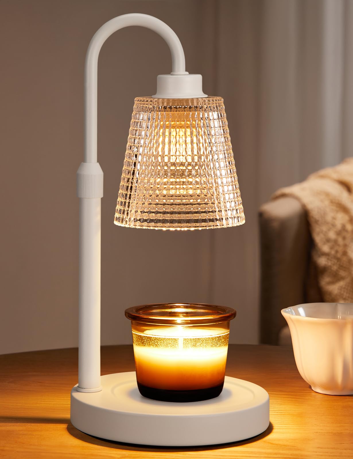 White Candle Warmer Lamp with Timer, Dimmable Candle Warmer for Jar Candles, Height Adjustable Wax Melts Warmer, Birthday Gifts for Women Mom, House Warming Gifts New Home Decor