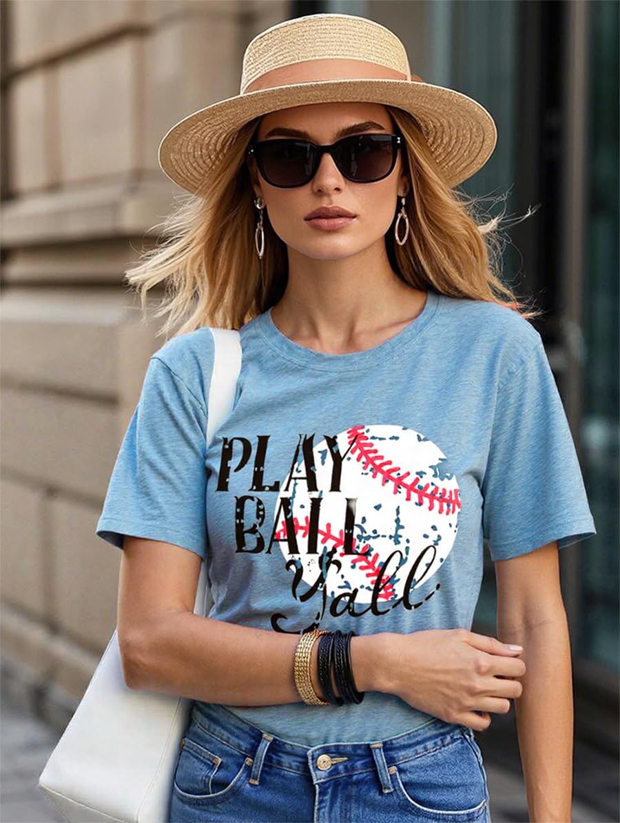 Baseball Mom T-Shirt Women Funny Cool Baseball Shirts Short Sleeve Graphic Tee Summer Tops Loose Casual - Image 6