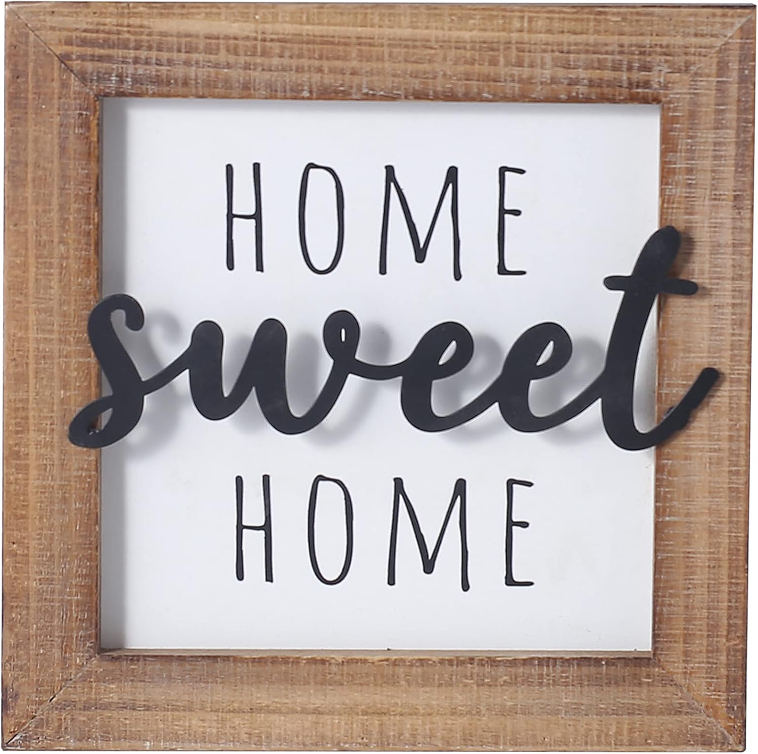 Home Sweet Home Sign, Farmhouse Wooden Framed Home Wall Decor, Rustic Home Decor Wooden Sign, House Warming Gift 8"x8"