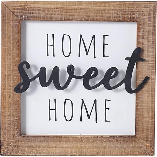 Home Sweet Home Sign, Farmhouse Wooden Framed Home Wall Decor, Rustic Home Decor Wooden Sign, House Warming Gift 8"x8"