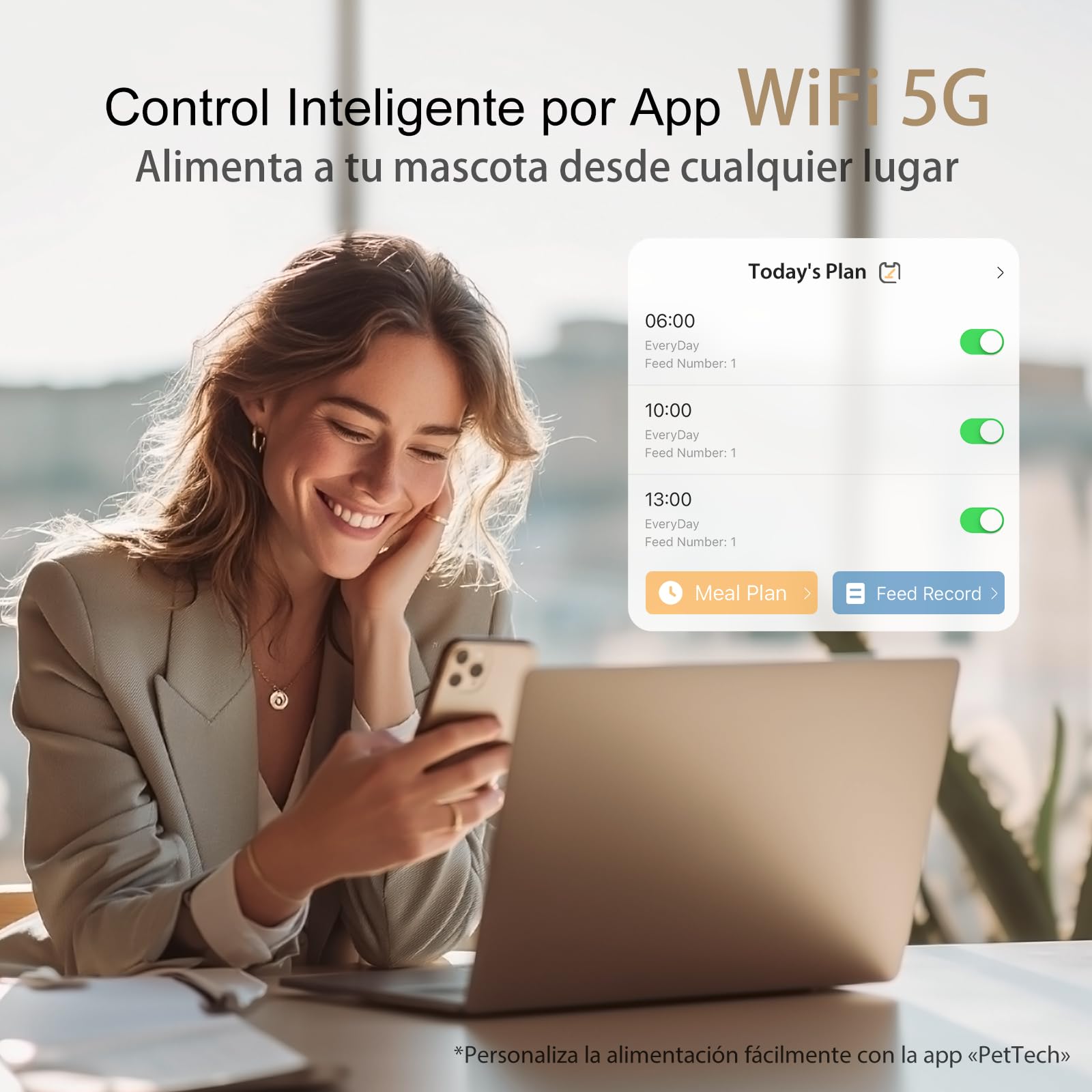 IMIPAW Comedero Gato Automatico, 2.4G | 5G WiFi, 4L Dispensador Comida para Perros, Gatos con Programa Personalizado de Alimentación Automática, Control de App, 1-10 Comidas al Día (Negro, 4L)